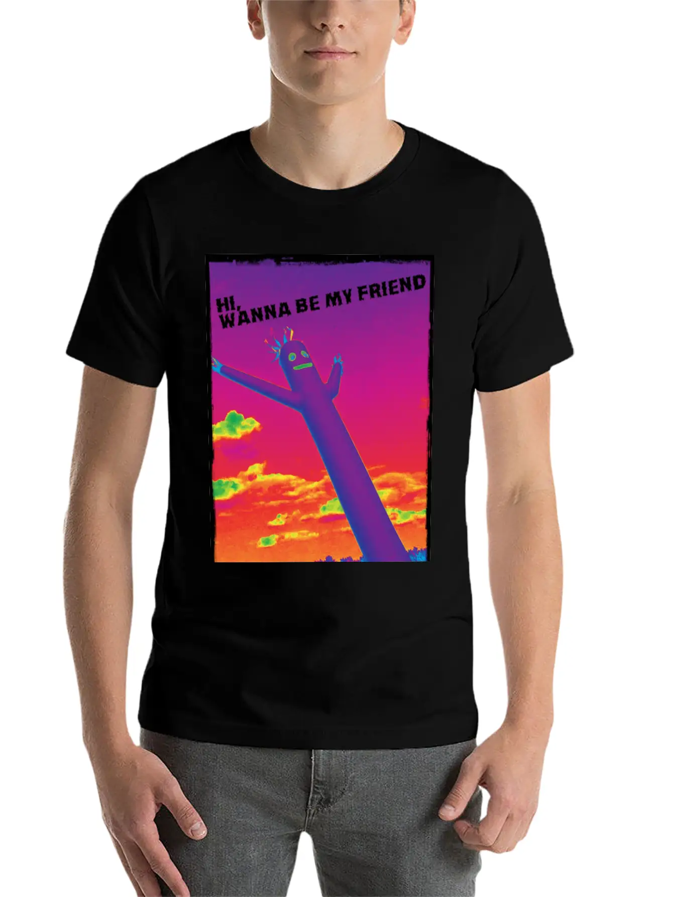 Hi, Wanna Be My Friend(sunrise) Breathable Graphic T-Shirt – Perfect For Casual Days