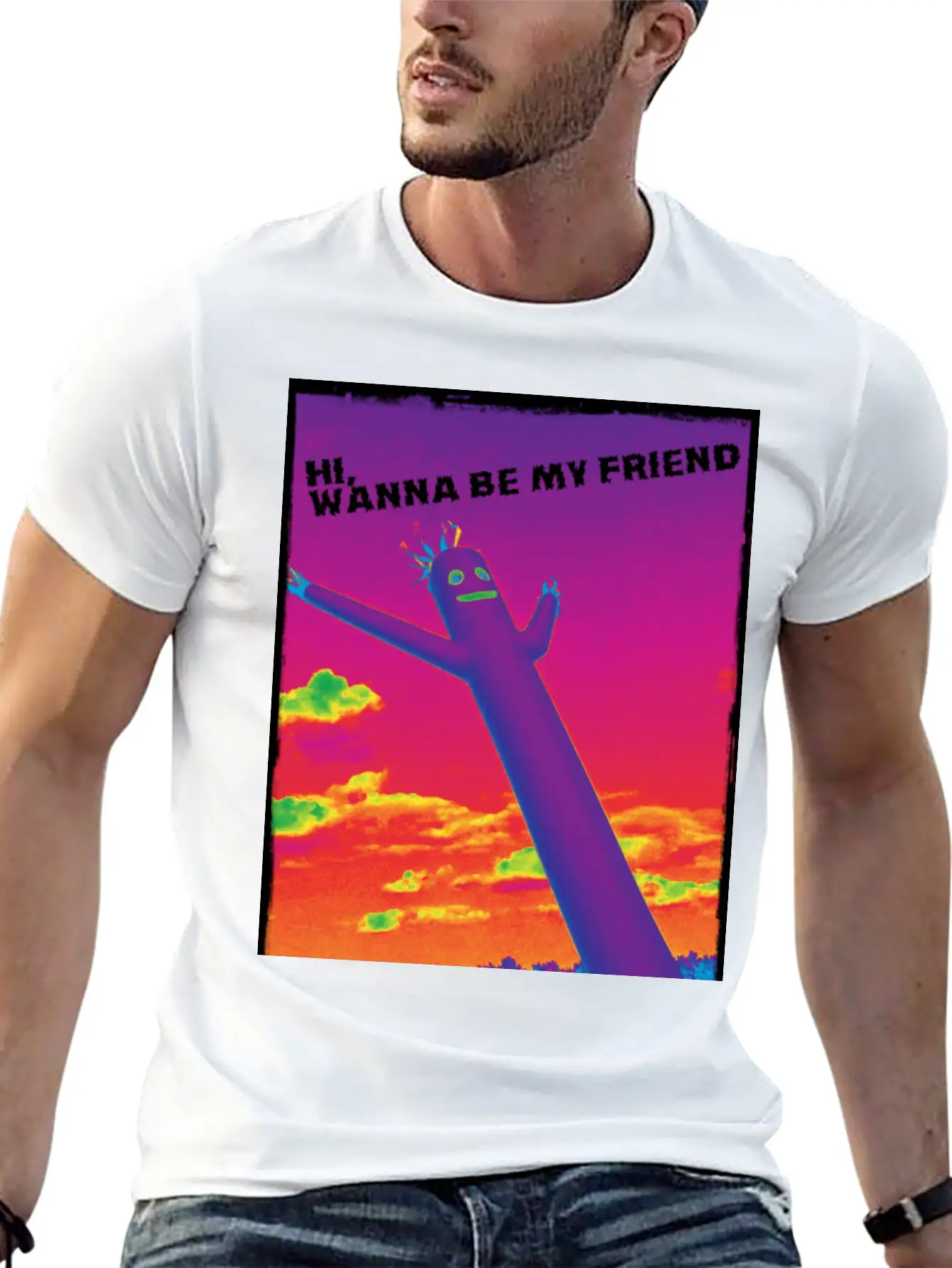 Hi, Wanna Be My Friend(sunrise) Breathable Graphic T-Shirt – Perfect For Casual Days