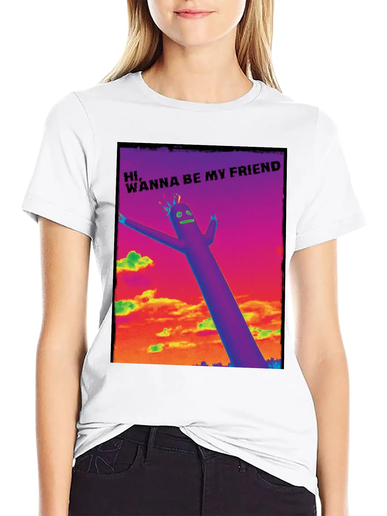 Hi, Wanna Be My Friend(sunrise) Breathable Graphic T-Shirt – Perfect For Casual Days