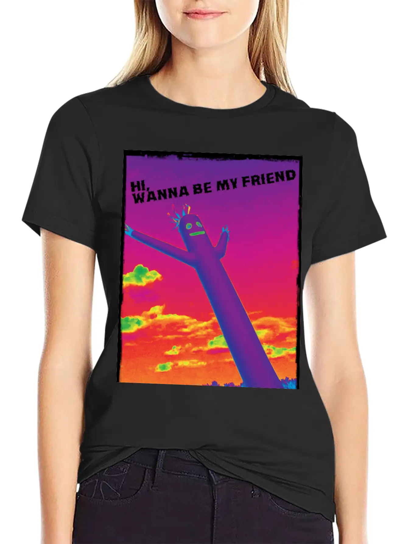 Hi, Wanna Be My Friend(sunrise) Breathable Graphic T-Shirt – Perfect For Casual Days
