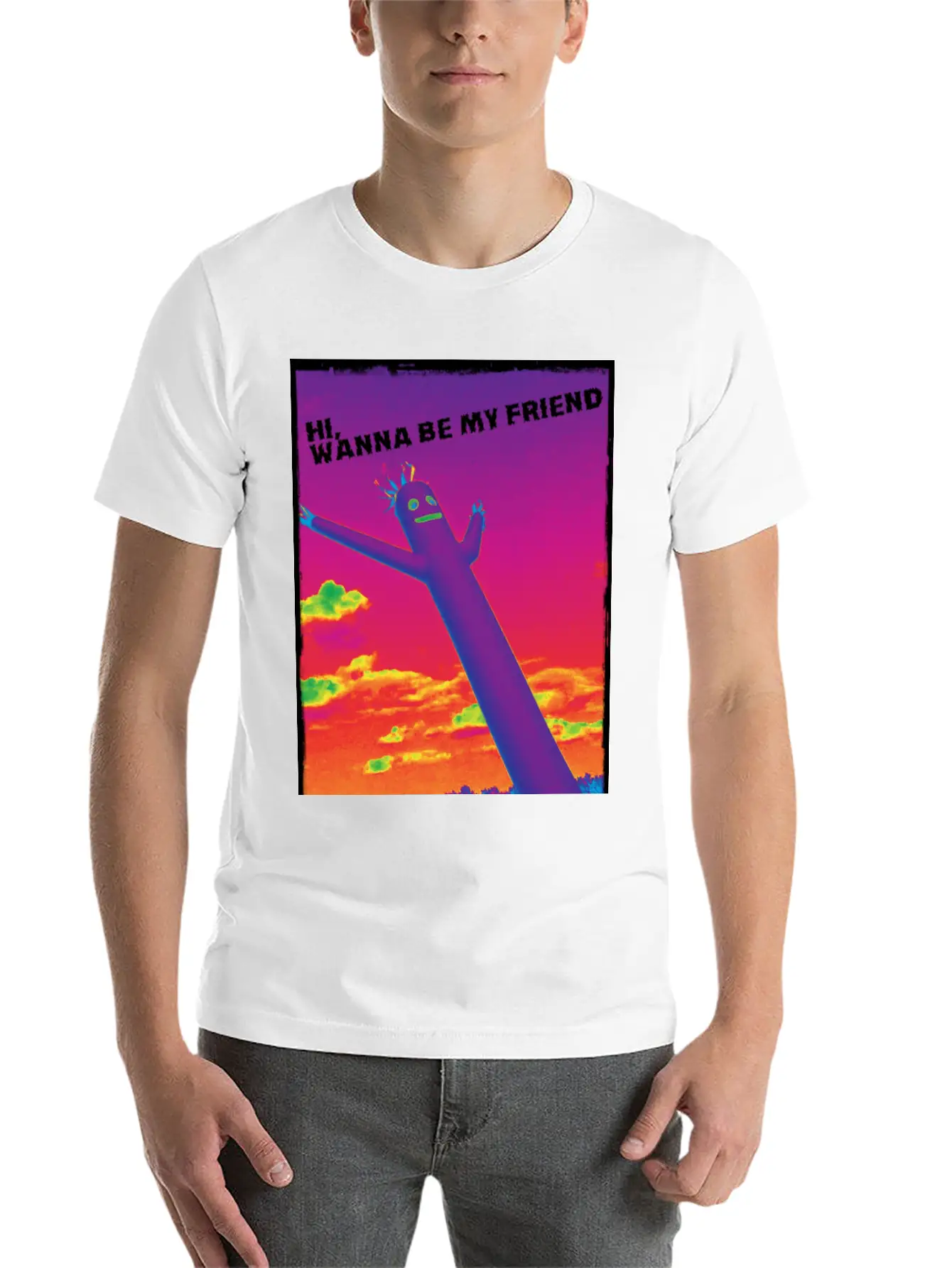 Hi, Wanna Be My Friend(sunrise) Breathable Graphic T-Shirt – Perfect For Casual Days