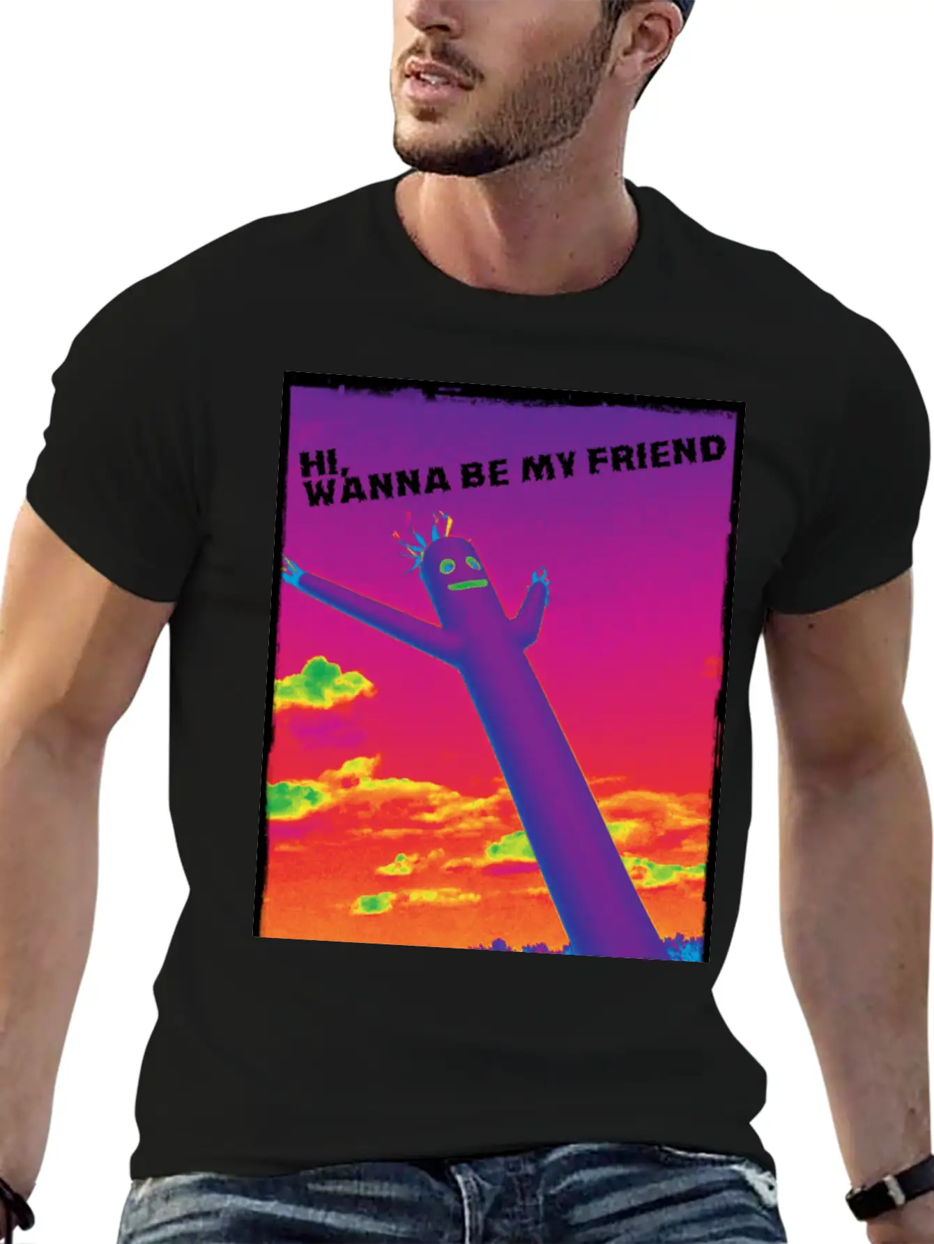 Hi, Wanna Be My Friend(sunrise) Breathable Graphic T-Shirt – Perfect For Casual Days
