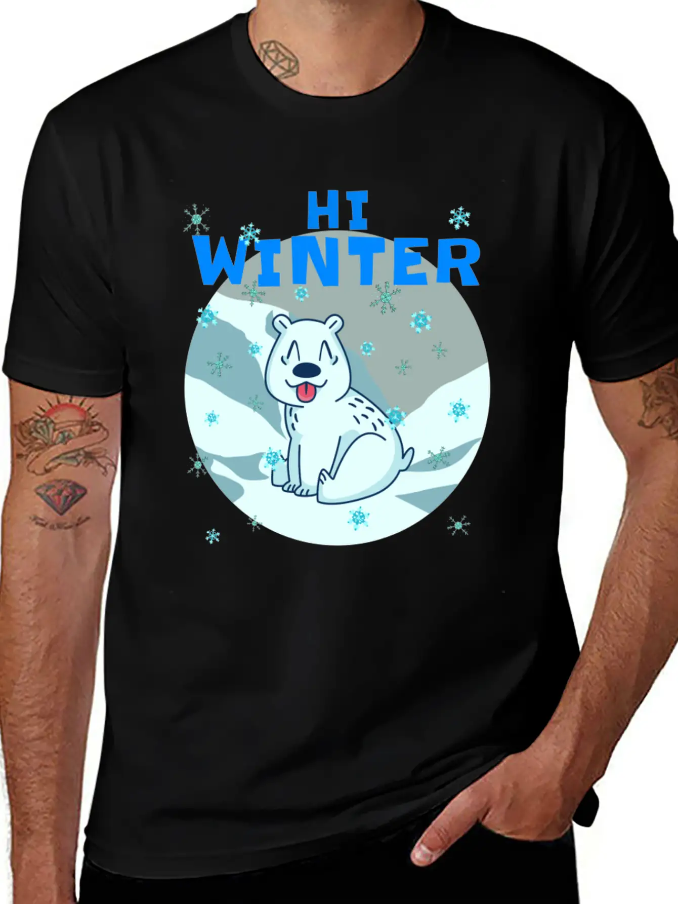 Hi Winter Little Cute Bear Polar Snowflake Hill Basic Graphic T-Shirt – Daily Comfort In Soft Cotton