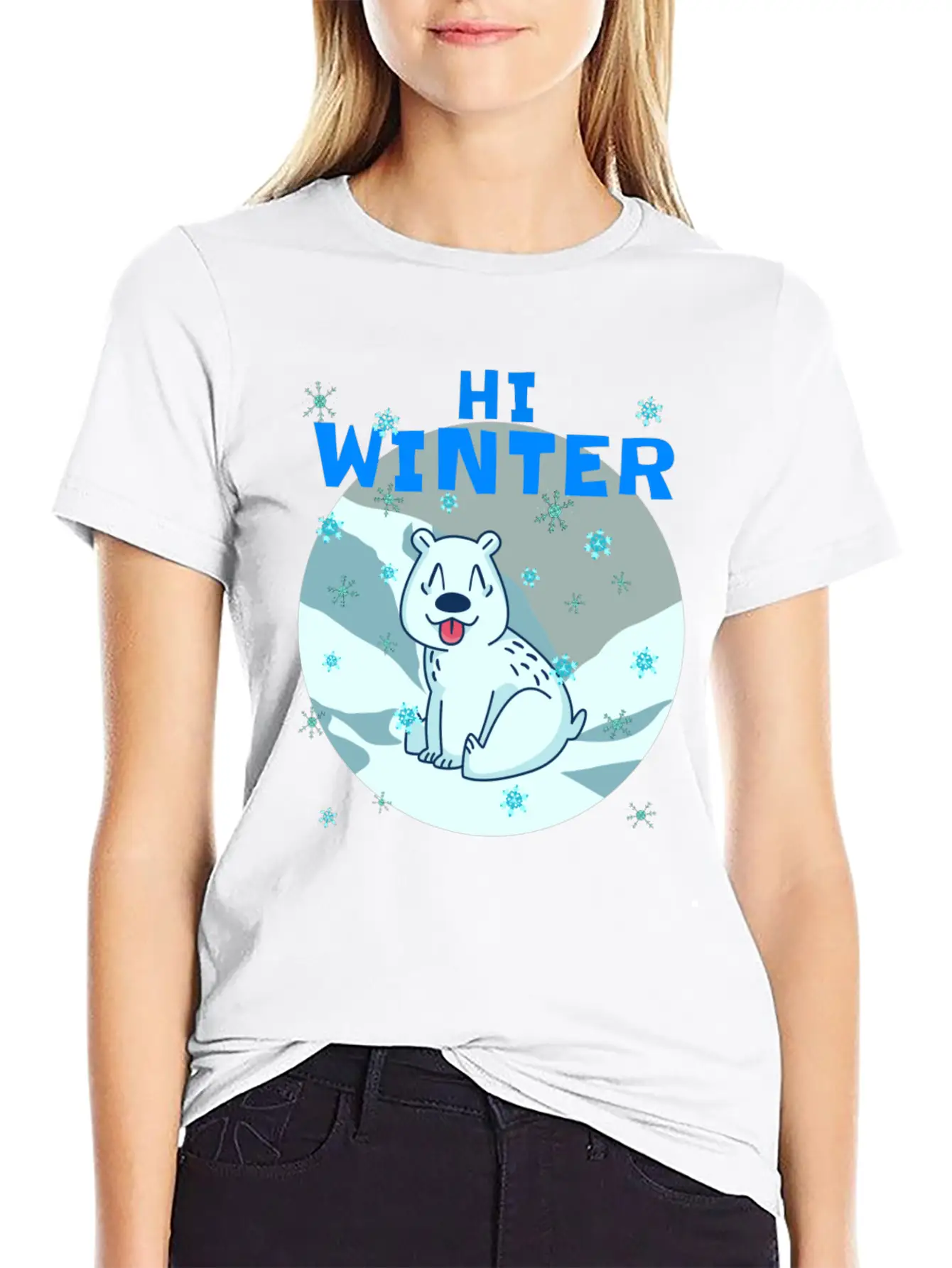 Hi Winter Little Cute Bear Polar Snowflake Hill Basic Graphic T-Shirt – Daily Comfort In Soft Cotton