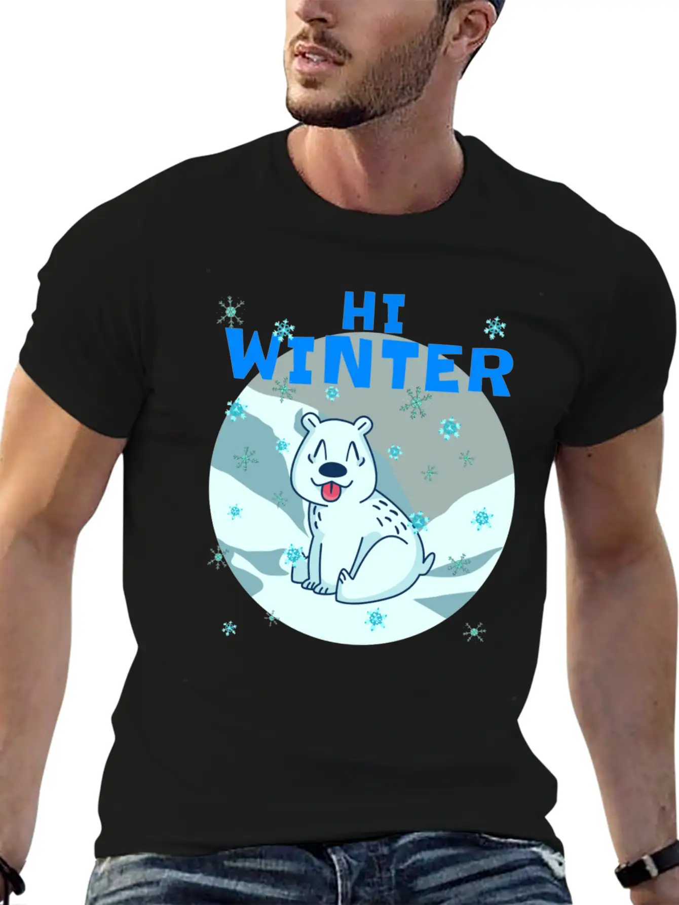 Hi Winter Little Cute Bear Polar Snowflake Hill Basic Graphic T-Shirt – Daily Comfort In Soft Cotton