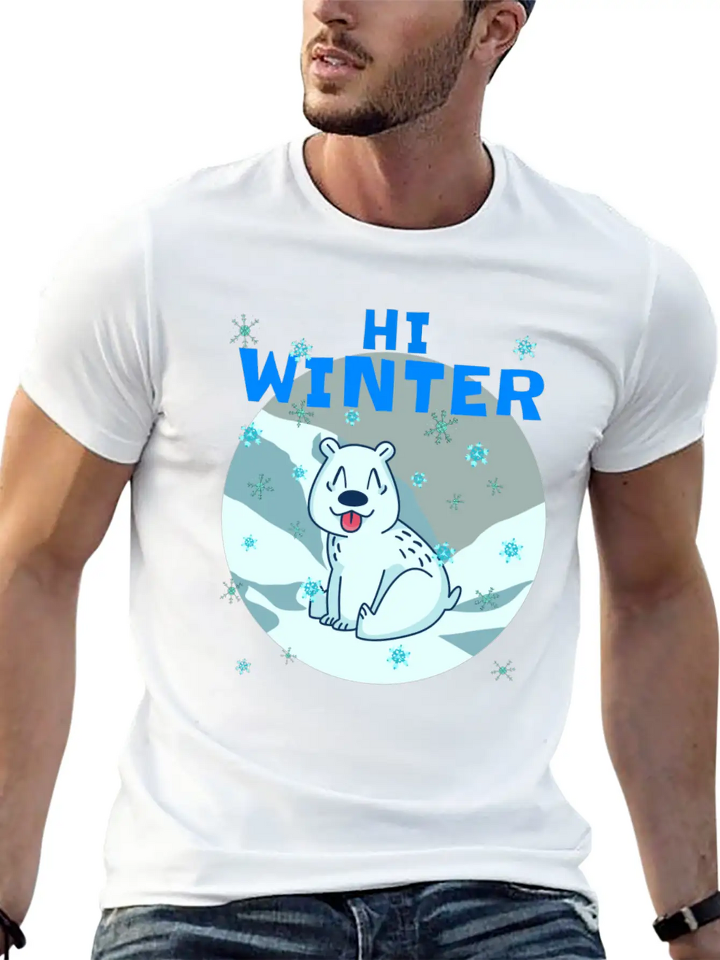 Hi Winter Little Cute Bear Polar Snowflake Hill Basic Graphic T-Shirt – Daily Comfort In Soft Cotton