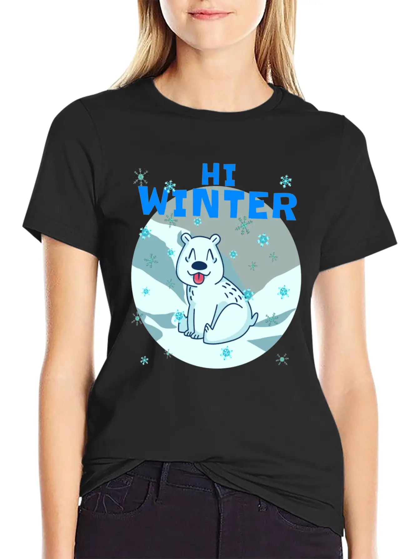 Hi Winter Little Cute Bear Polar Snowflake Hill Basic Graphic T-Shirt – Daily Comfort In Soft Cotton
