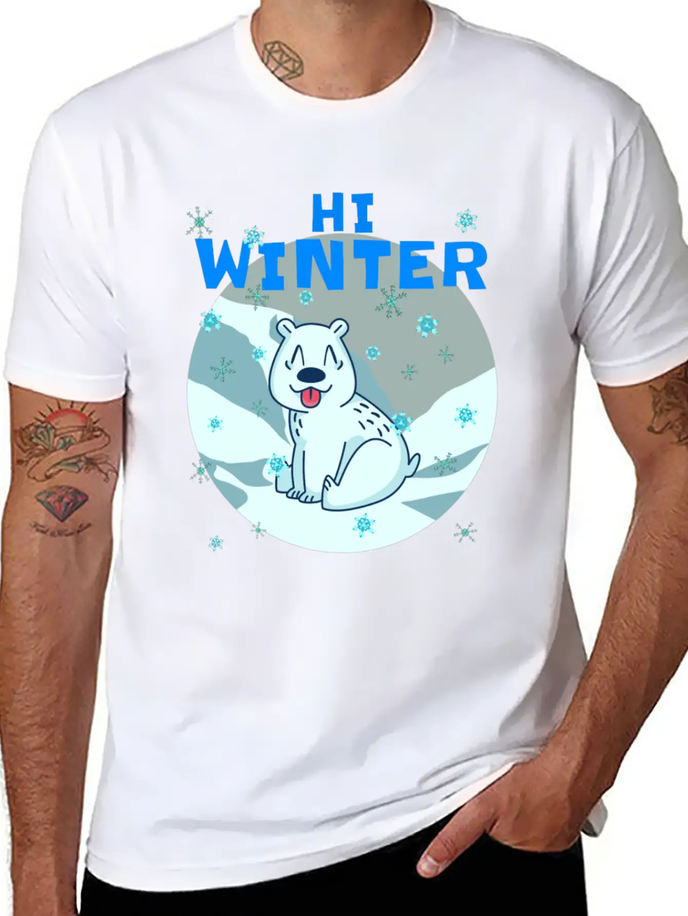 Hi Winter Little Cute Bear Polar Snowflake Hill Basic Graphic T-Shirt – Daily Comfort In Soft Cotton