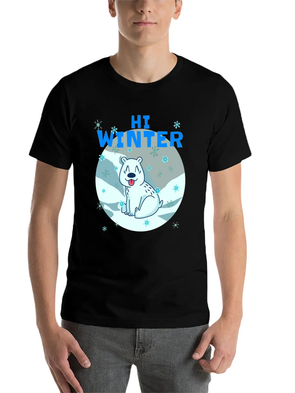 Hi Winter Little Cute Bear Polar Snowflake Hill Basic Graphic T-Shirt – Daily Comfort In Soft Cotton