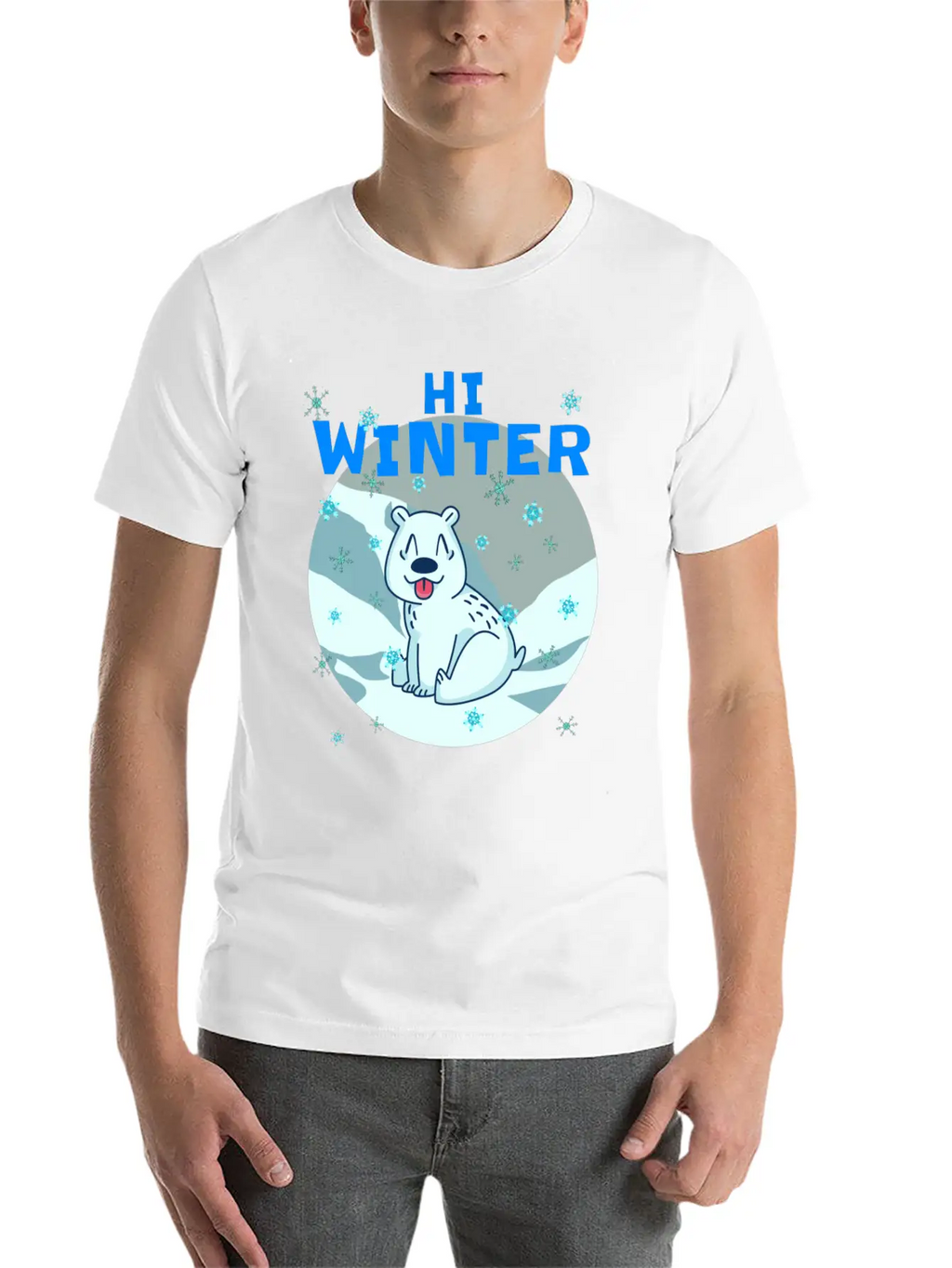 Hi Winter Little Cute Bear Polar Snowflake Hill Basic Graphic T-Shirt – Daily Comfort In Soft Cotton