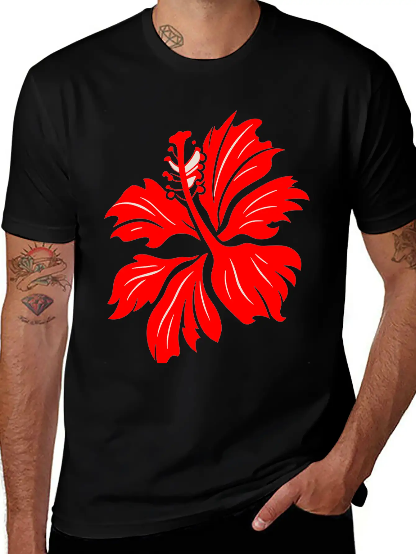 Hibiscus Flower Vector Two Colors Breathable Soft Cotton T-Shirt – Timeless Casual Look
