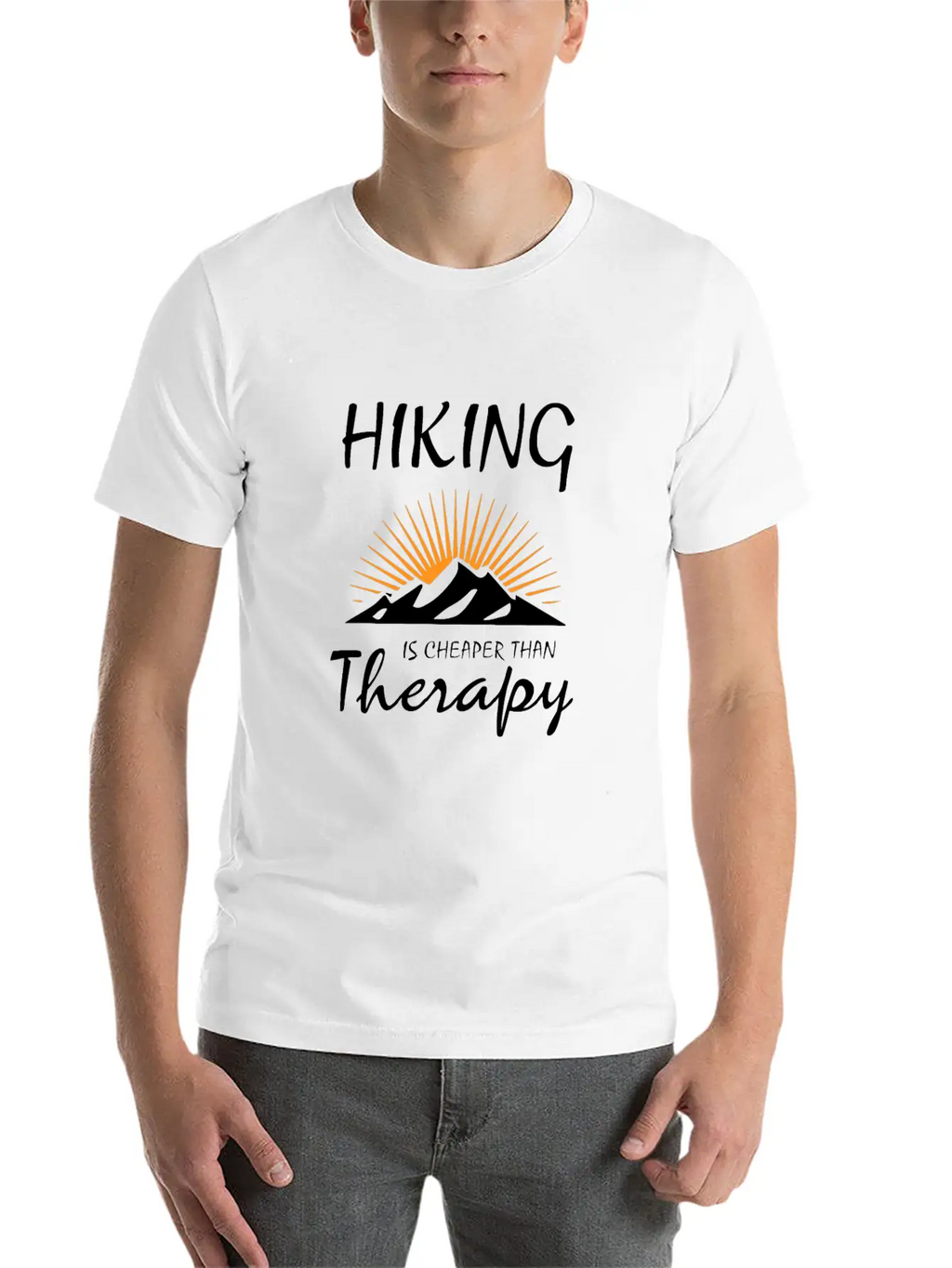 HIKING IS CHEAPER THAN THERAPY Timeless Short Sleeve Tee – Comfy And Minimalist Design