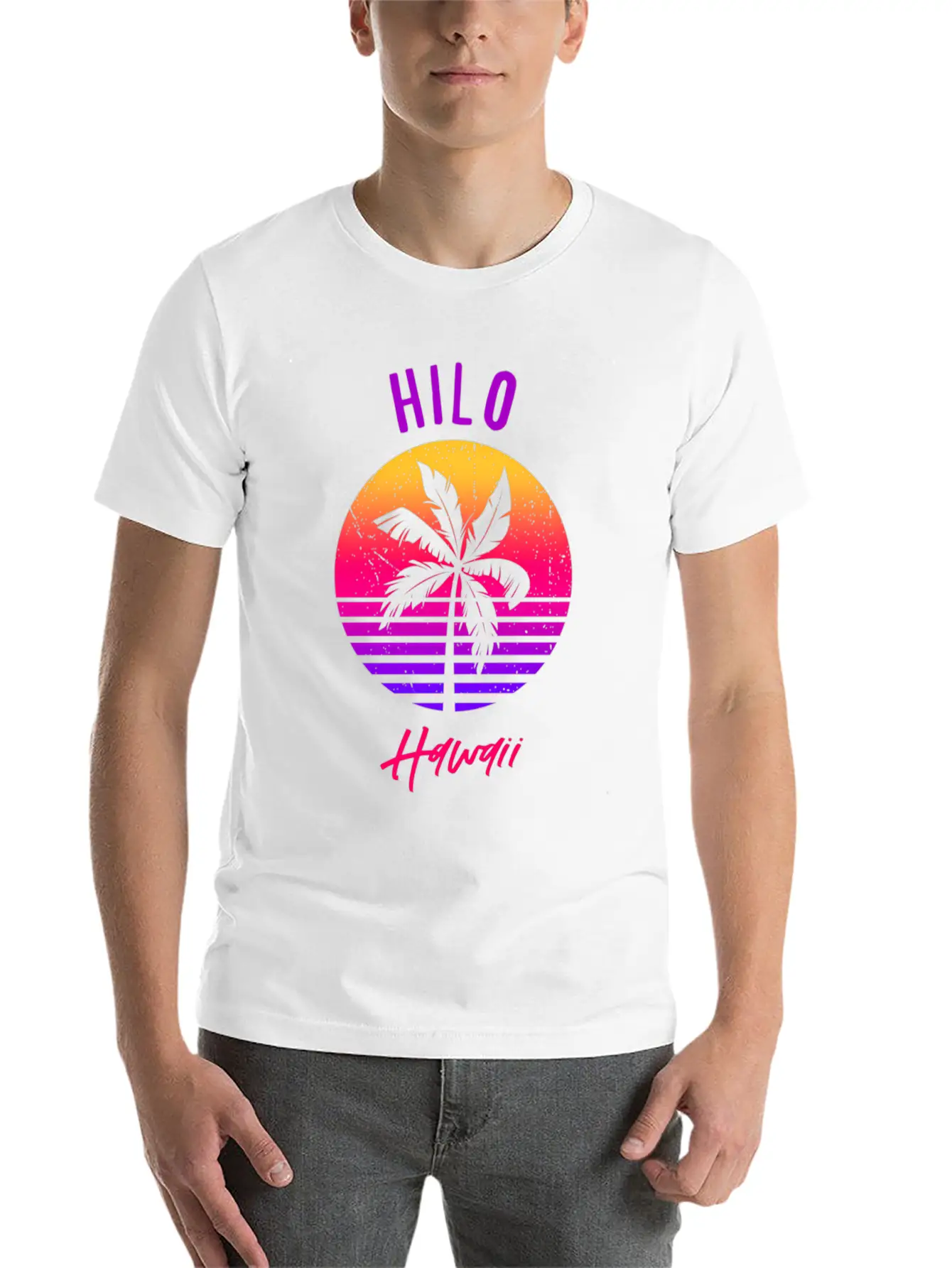 Hilo Hawaii Retro Sunset Of Hilo Classic Cotton Tee – Unisex Comfort For Any Season