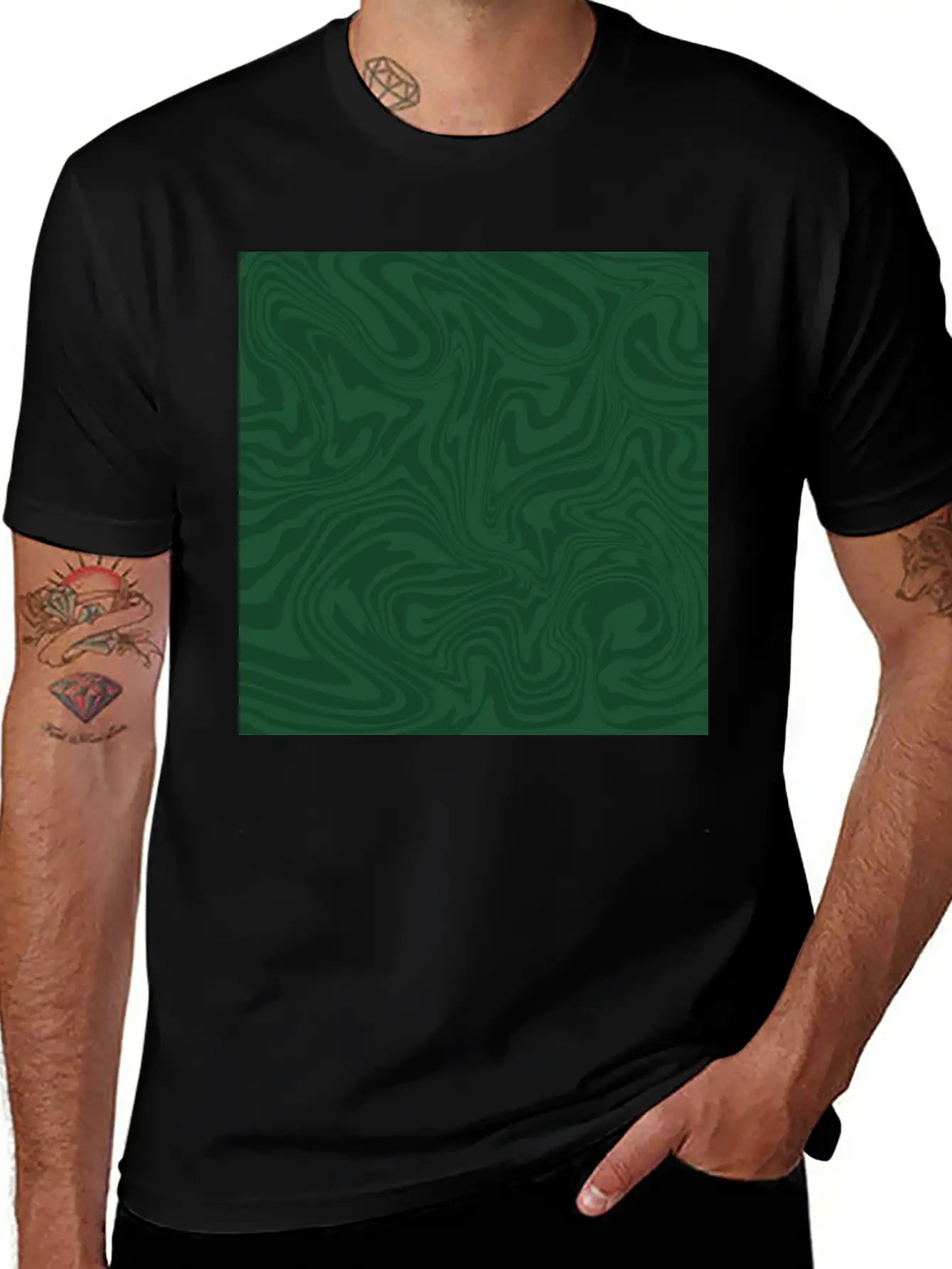 Hippie 70s Green Marble Liquid Swirl Boho Pattern Breathable Graphic T-Shirt – Perfect For Casual Days