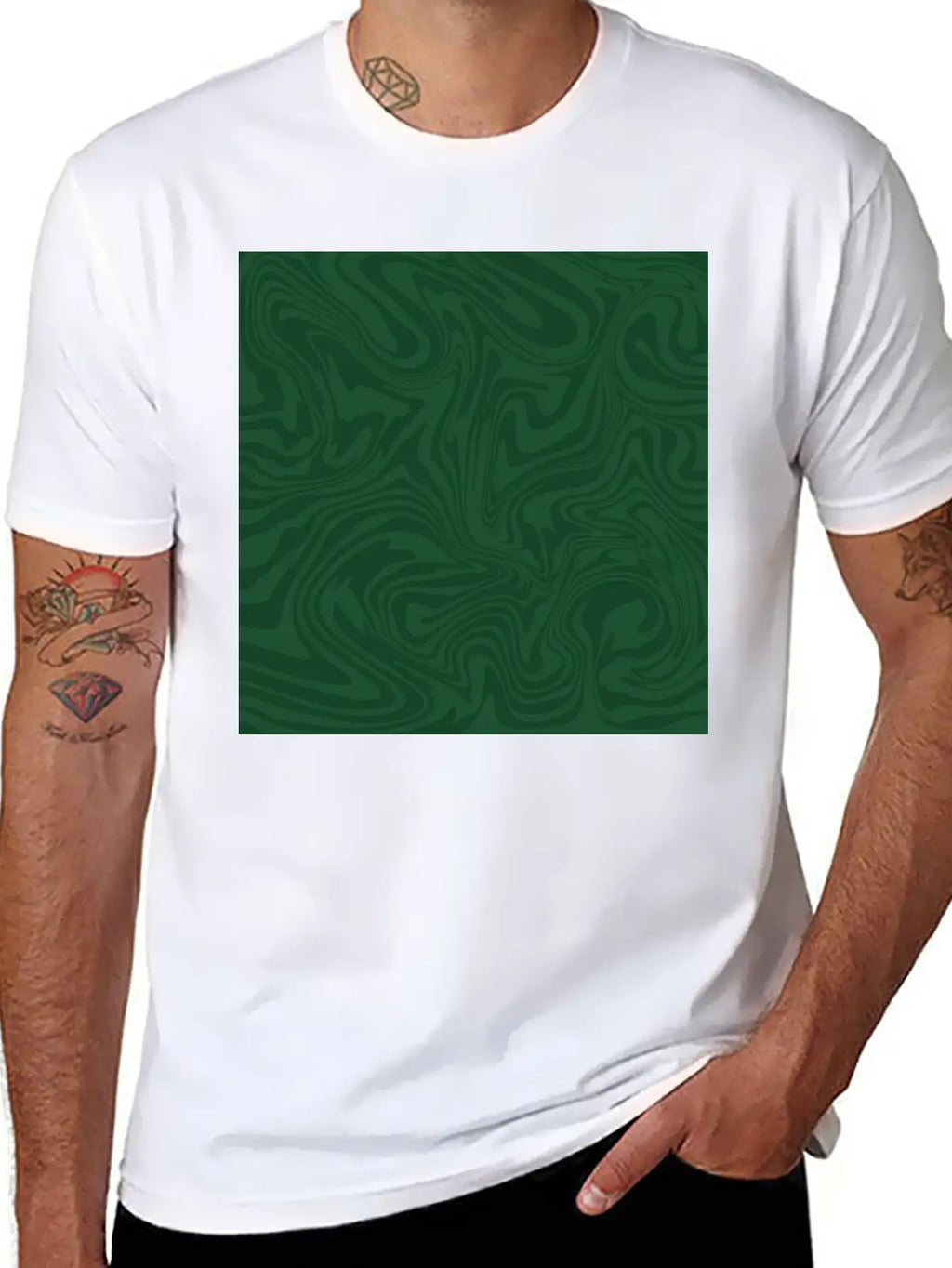 Hippie 70s Green Marble Liquid Swirl Boho Pattern Breathable Graphic T-Shirt – Perfect For Casual Days