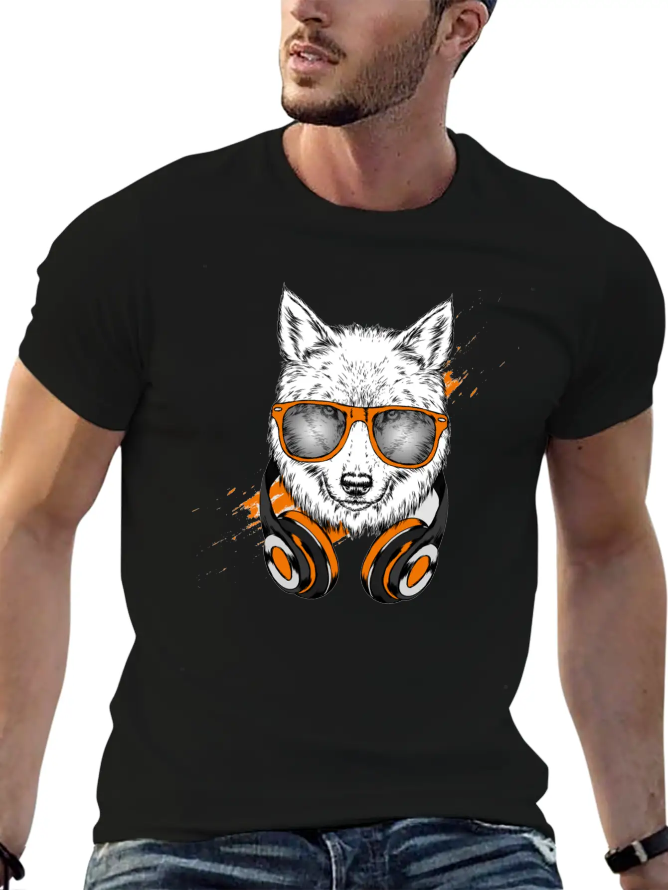 Hipster Wolf With Headphones Relaxed Everyday Tee – Lightweight And Durable Cotton