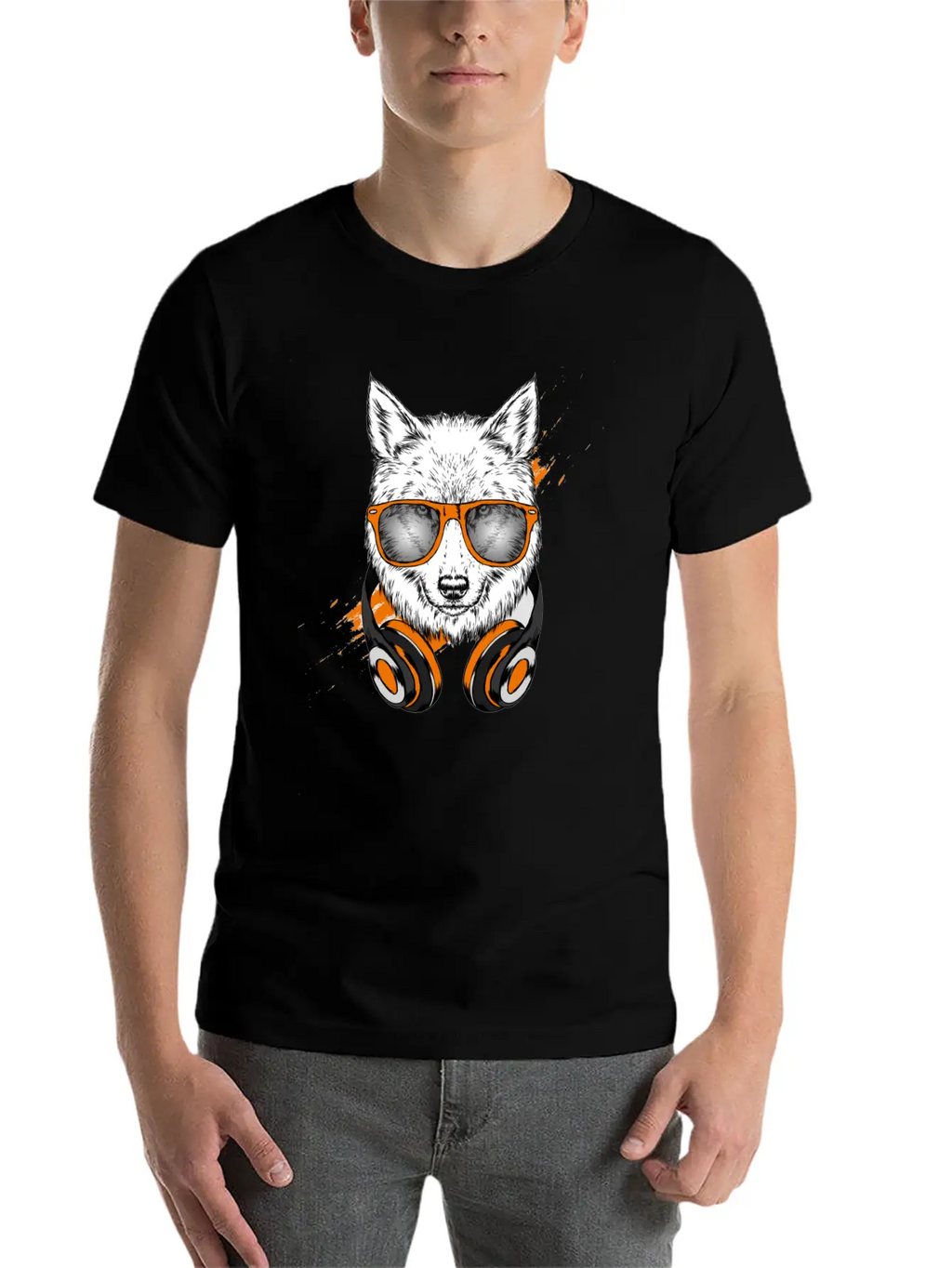 Hipster Wolf With Headphones Relaxed Everyday Tee – Lightweight And Durable Cotton