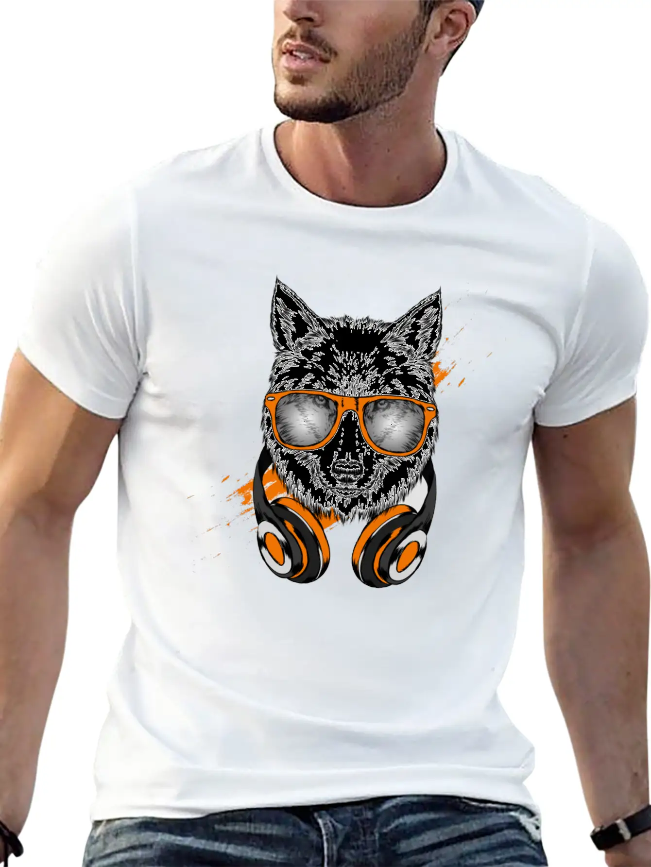 Hipster Wolf With Headphones Relaxed Everyday Tee – Lightweight And Durable Cotton