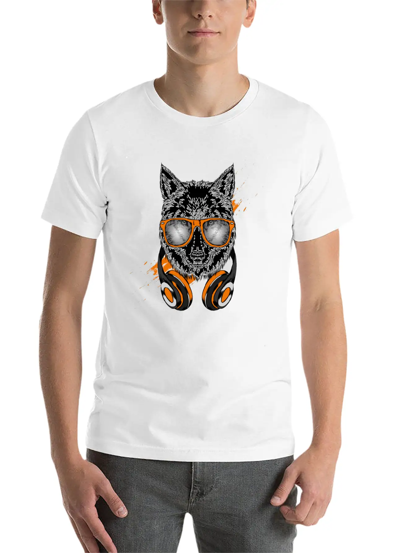 Hipster Wolf With Headphones Relaxed Everyday Tee – Lightweight And Durable Cotton