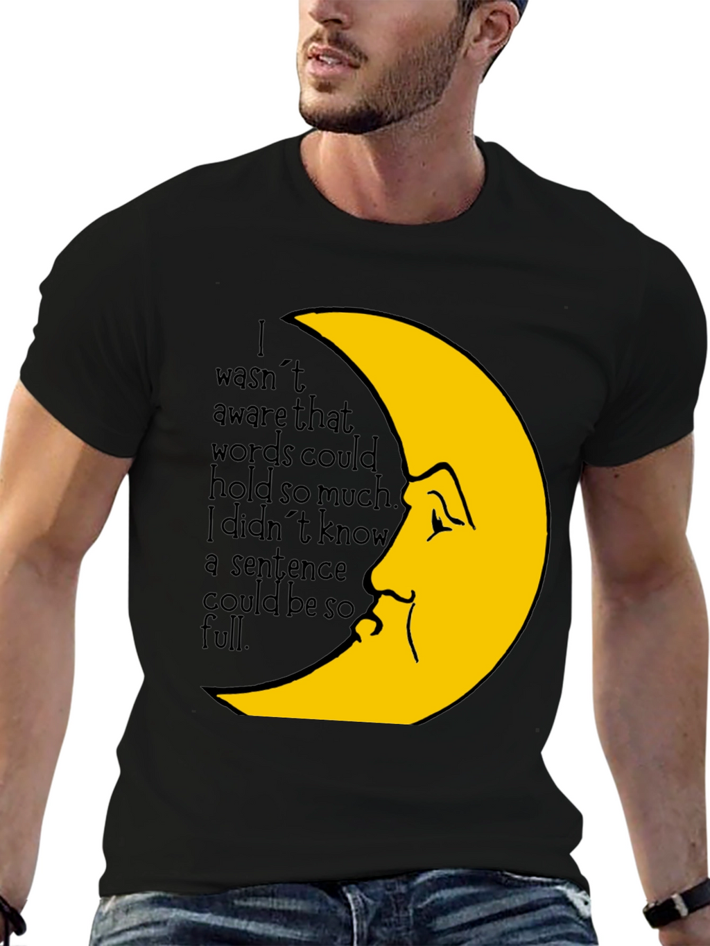 Moon Face Graphic Tee -  Emotional Saying T-Shirt