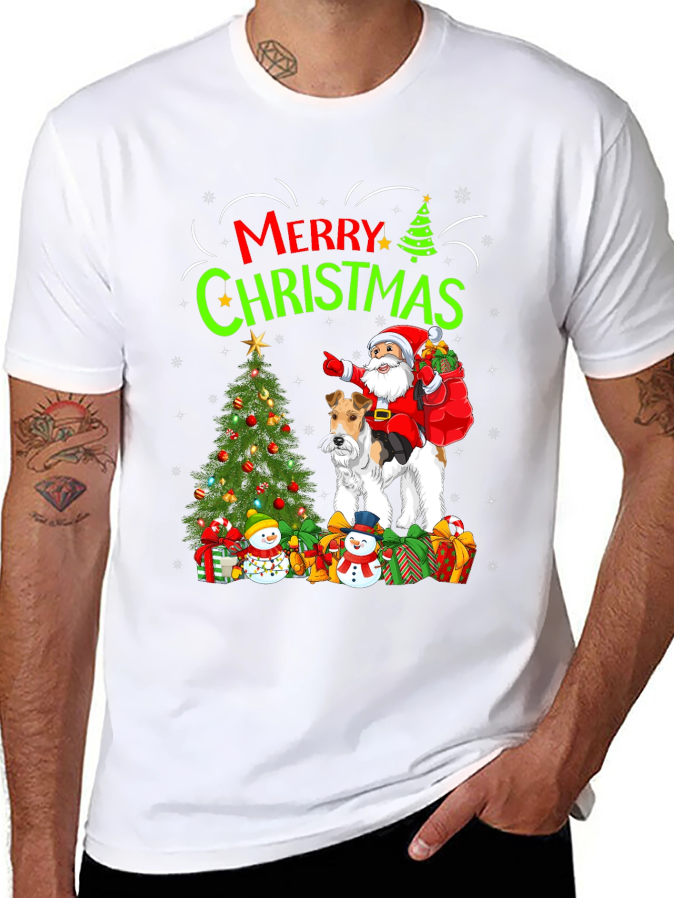 Festive Dog & Santa Christmas Tee