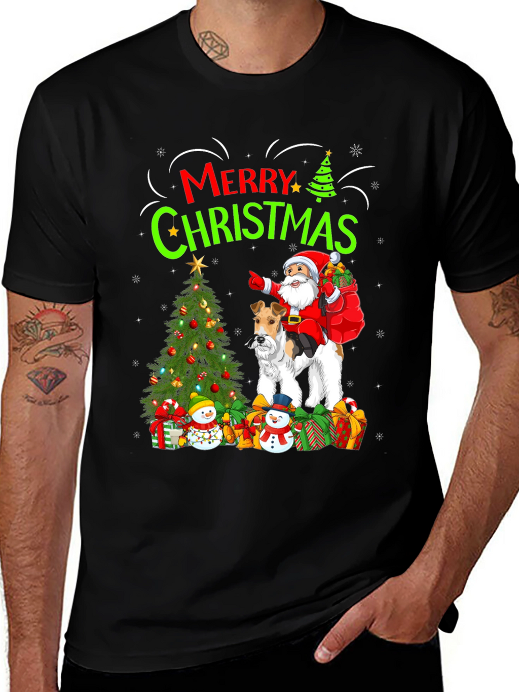 Festive Dog & Santa Christmas Tee