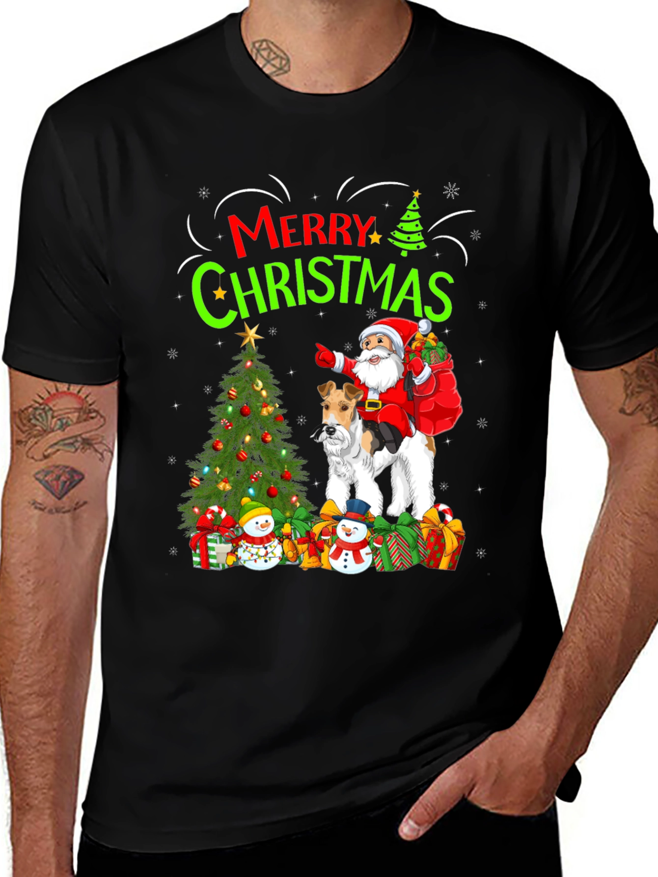 Festive Dog & Santa Christmas Tee