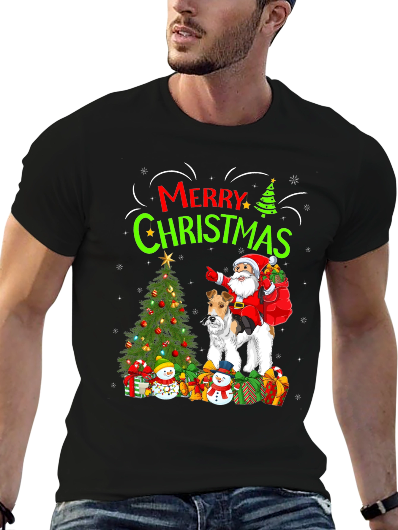Festive Dog & Santa Christmas Tee