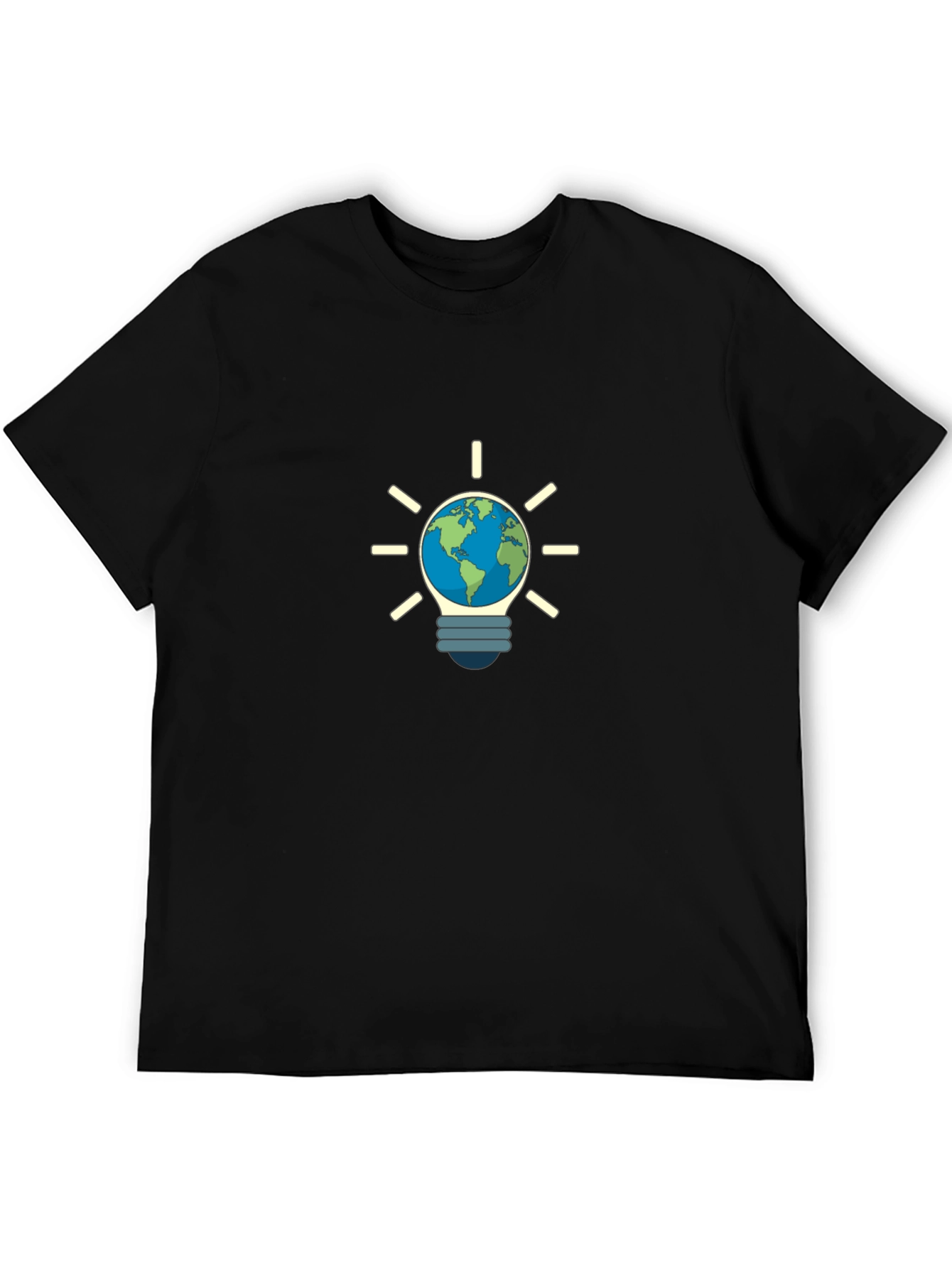 Earth Lightbulb Black T-Shirt - Eco-Friendly Design