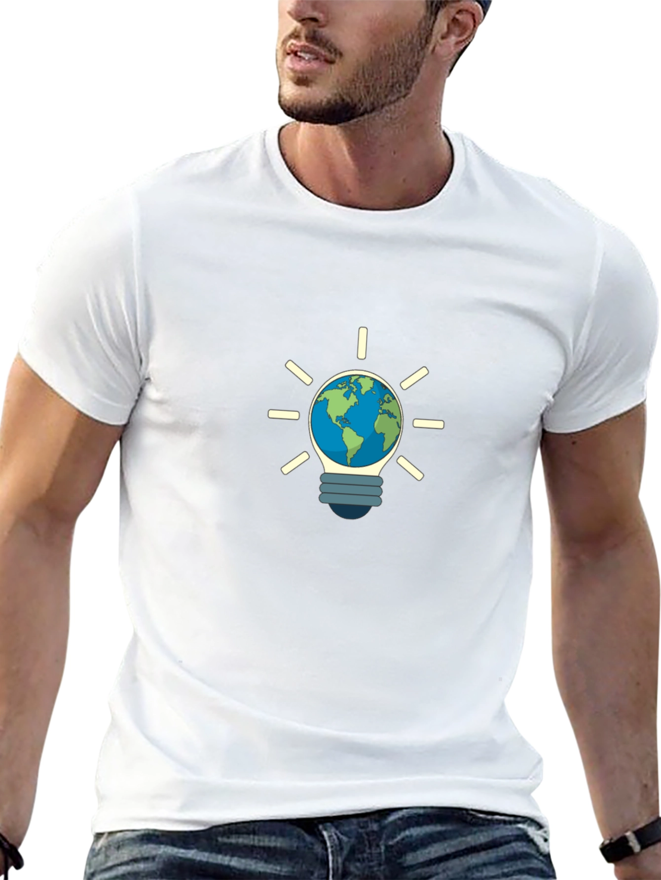 Earth Lightbulb Black T-Shirt - Eco-Friendly Design