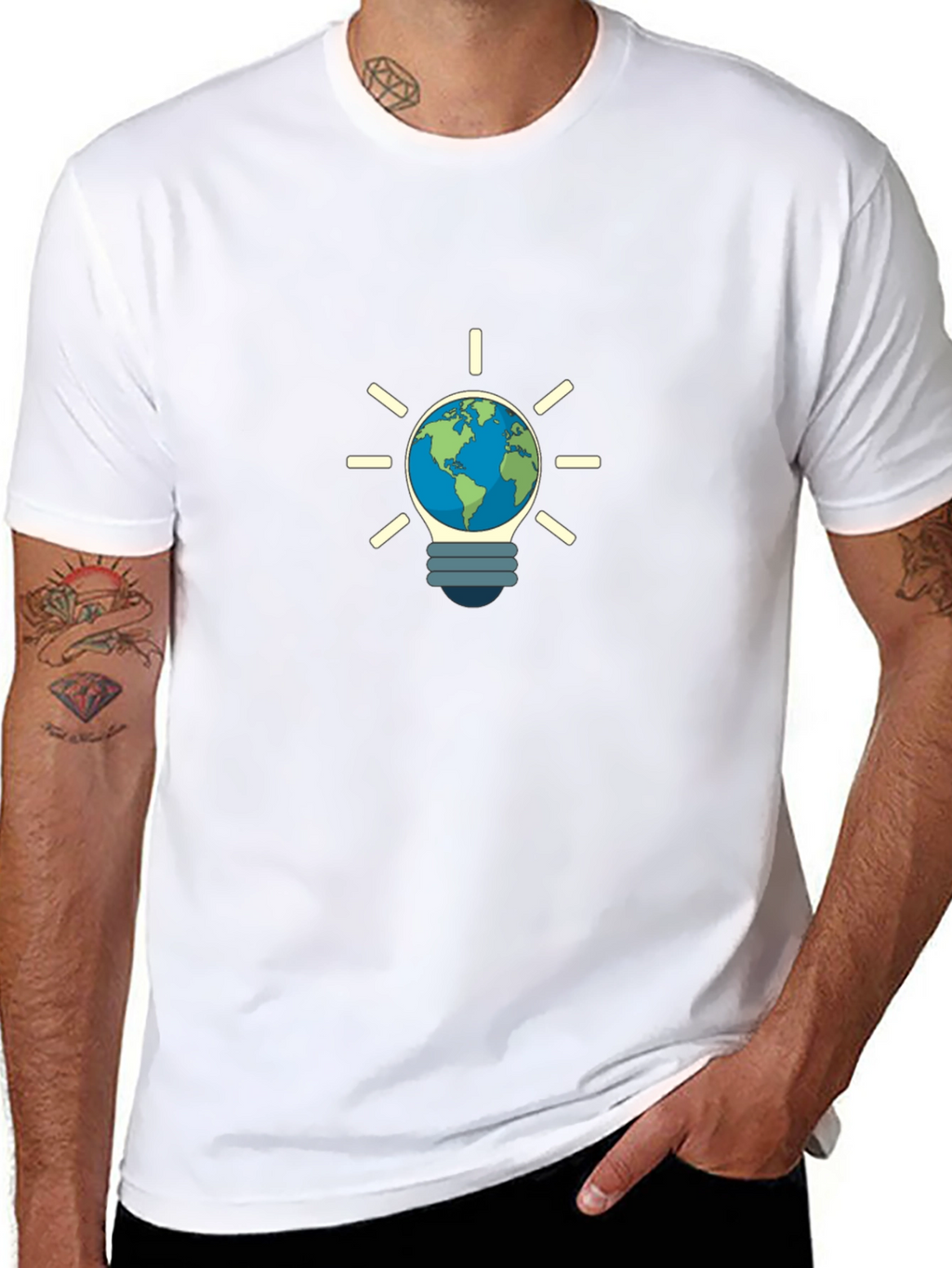 Earth Lightbulb Black T-Shirt - Eco-Friendly Design