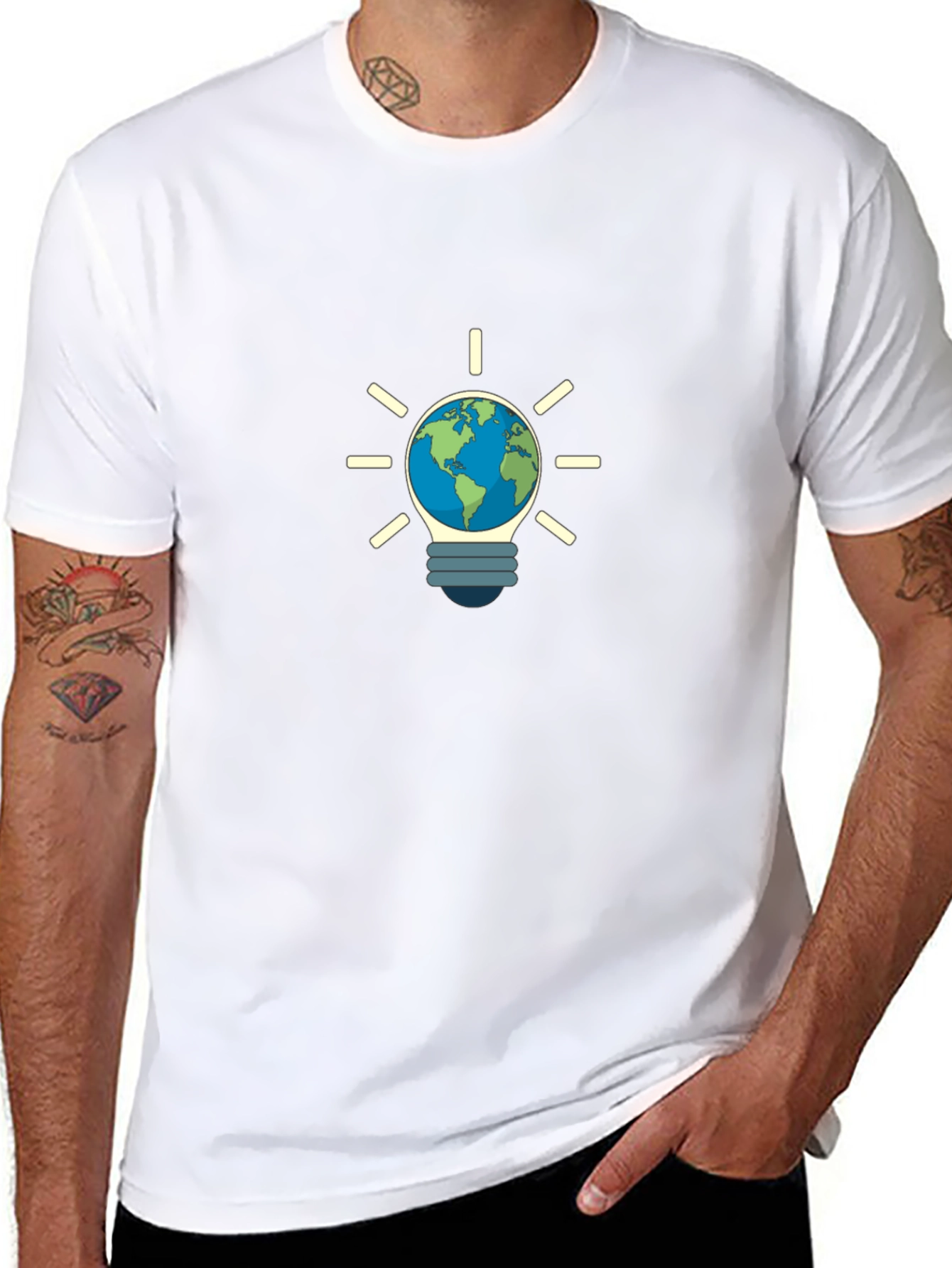 Earth Lightbulb Black T-Shirt - Eco-Friendly Design