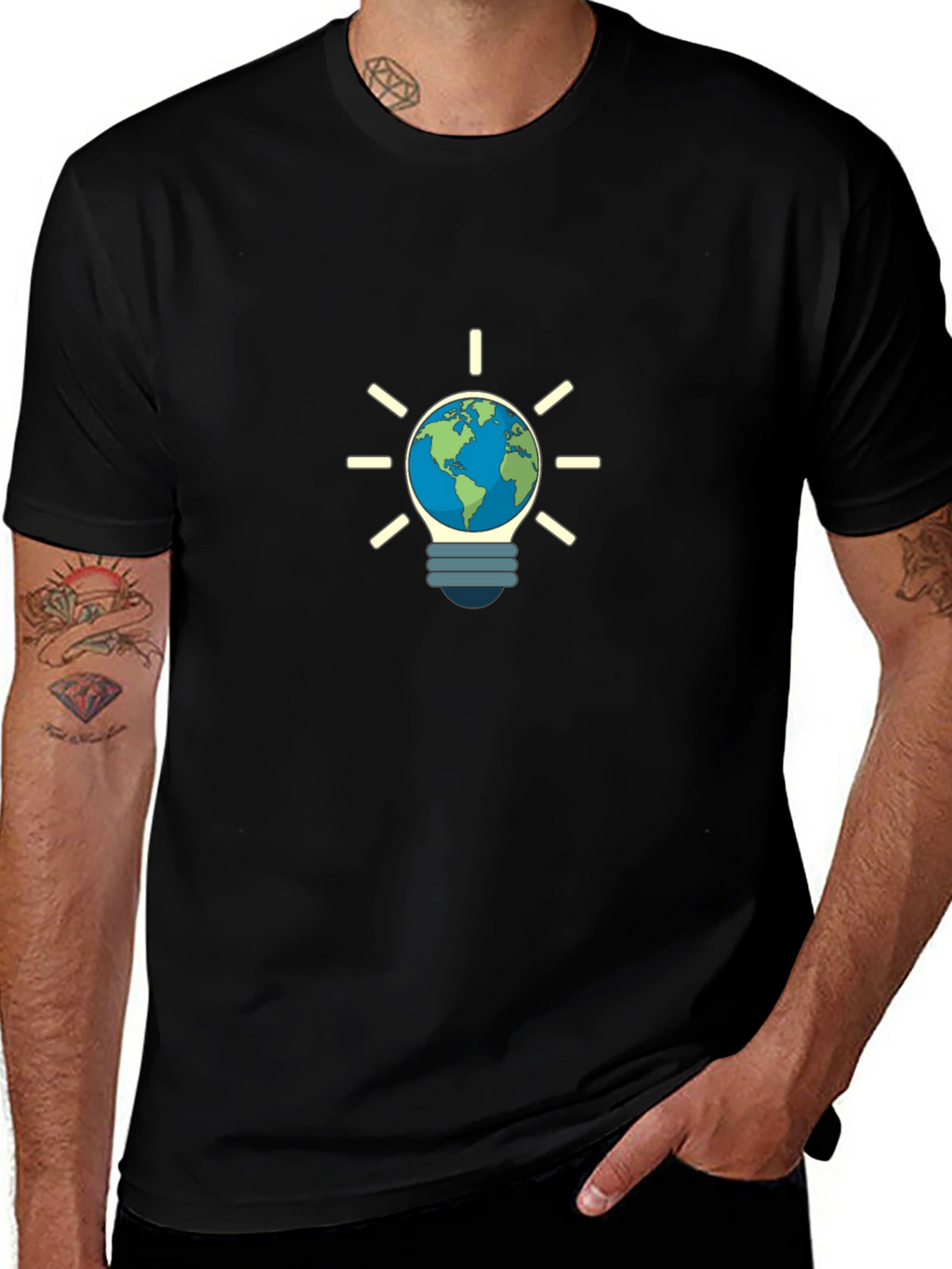 Earth Lightbulb Black T-Shirt - Eco-Friendly Design