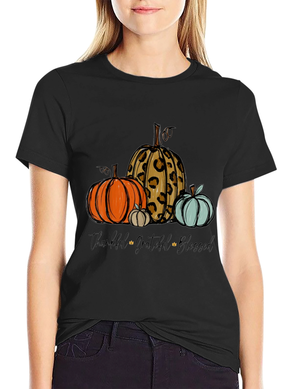Thankful Grateful Blessed Pumpkin Graphic Tee