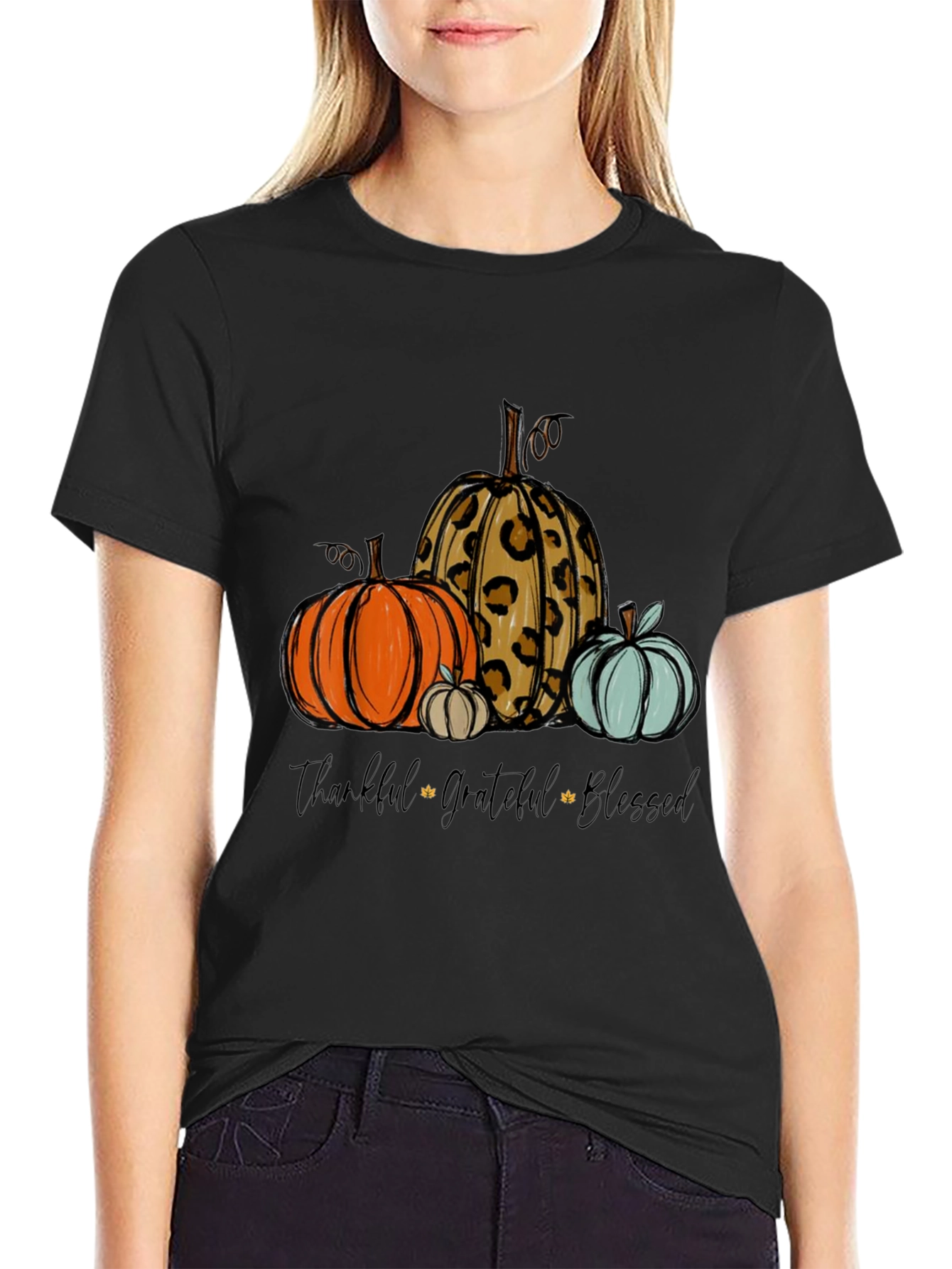 Thankful Grateful Blessed Pumpkin Graphic Tee
