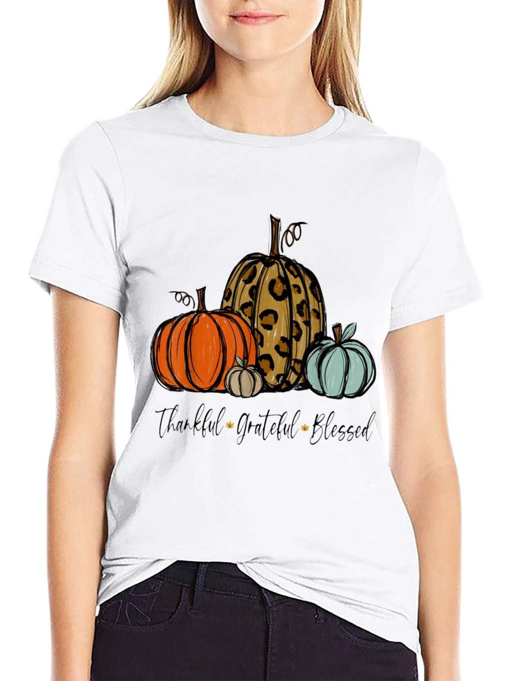 Thankful Grateful Blessed Pumpkin Graphic Tee