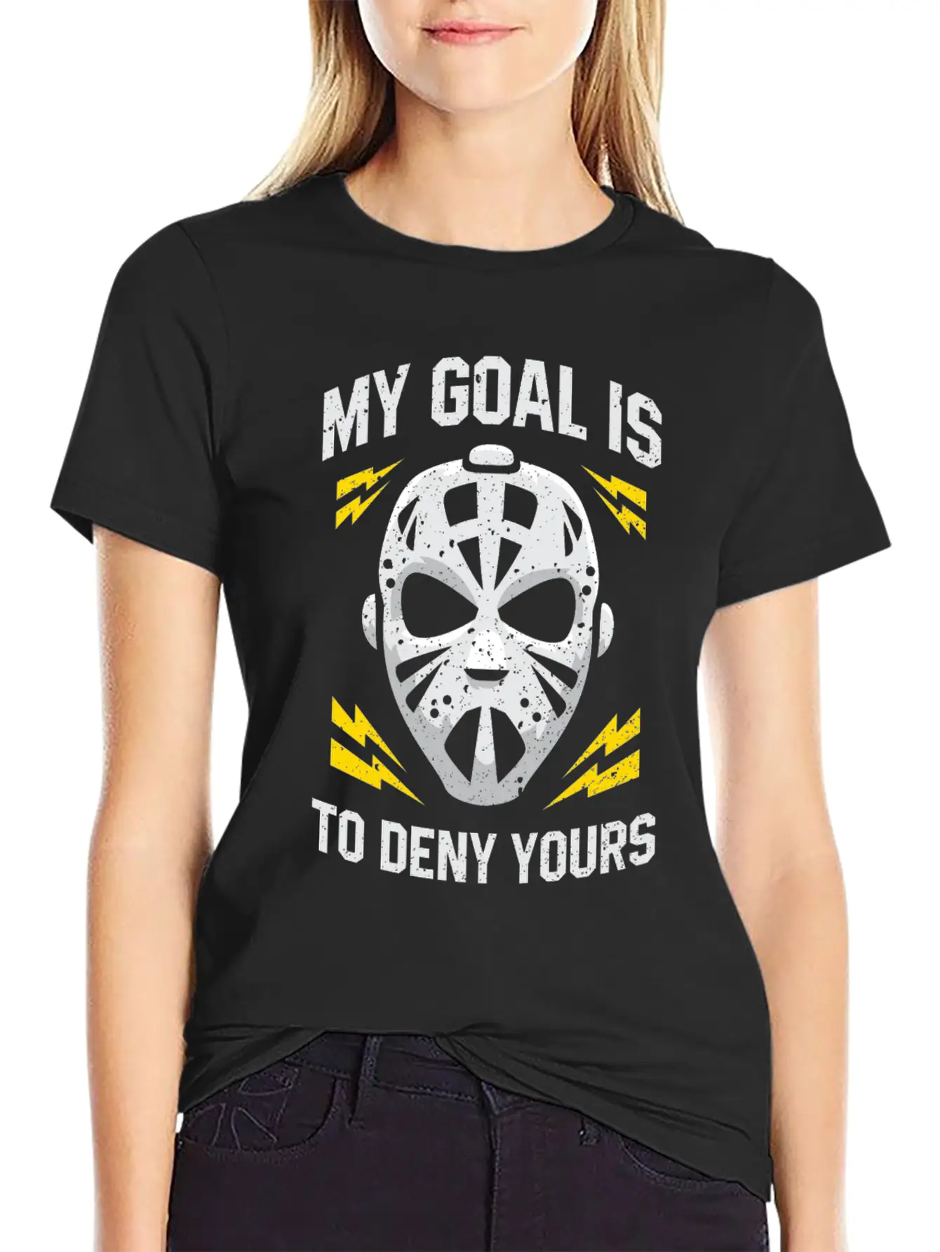 Hockey Goalie My Goal Is To Deny Yours Ice Hockey Modern Fit Casual T-Shirt – Clean And Versatile Design