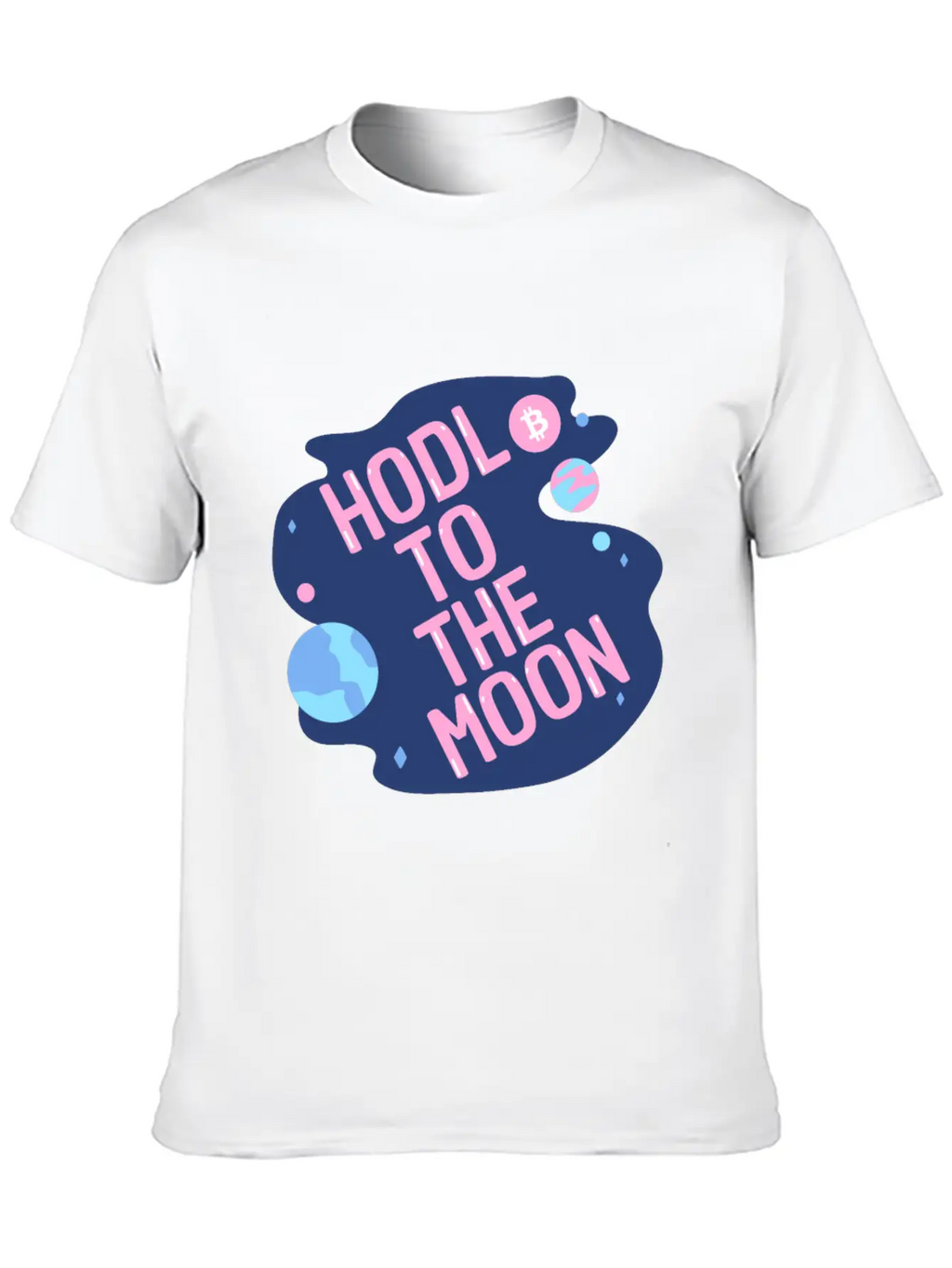 HODL To The Moon Bitcoin Galaxy Space Pink Blue Unisex Casual T-Shirt – Clean Design For Daily Comfort