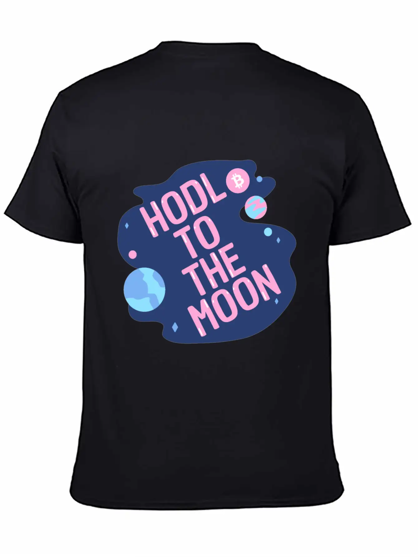 HODL To The Moon Bitcoin Galaxy Space Pink Blue Unisex Casual T-Shirt – Clean Design For Daily Comfort