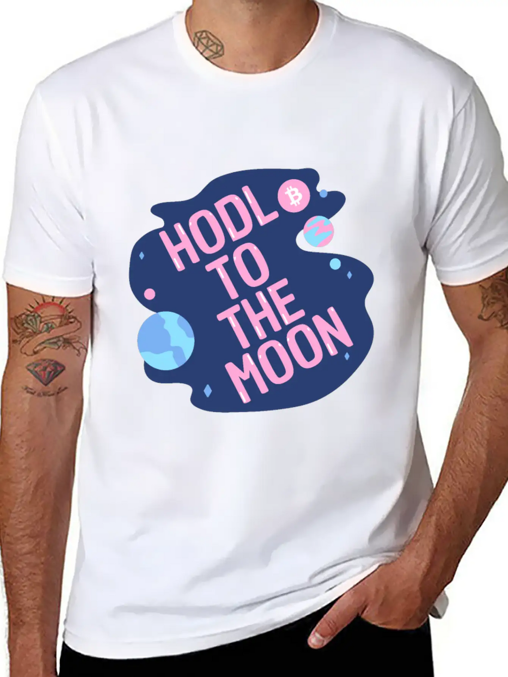 HODL To The Moon Bitcoin Galaxy Space Pink Blue Unisex Casual T-Shirt – Clean Design For Daily Comfort