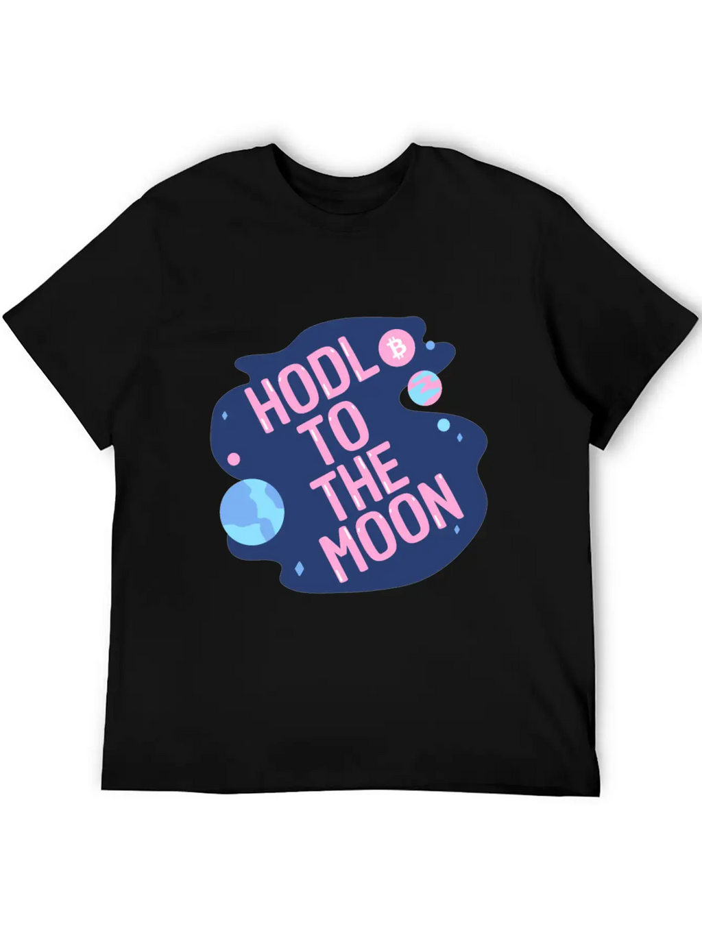 HODL To The Moon Bitcoin Galaxy Space Pink Blue Unisex Casual T-Shirt – Clean Design For Daily Comfort