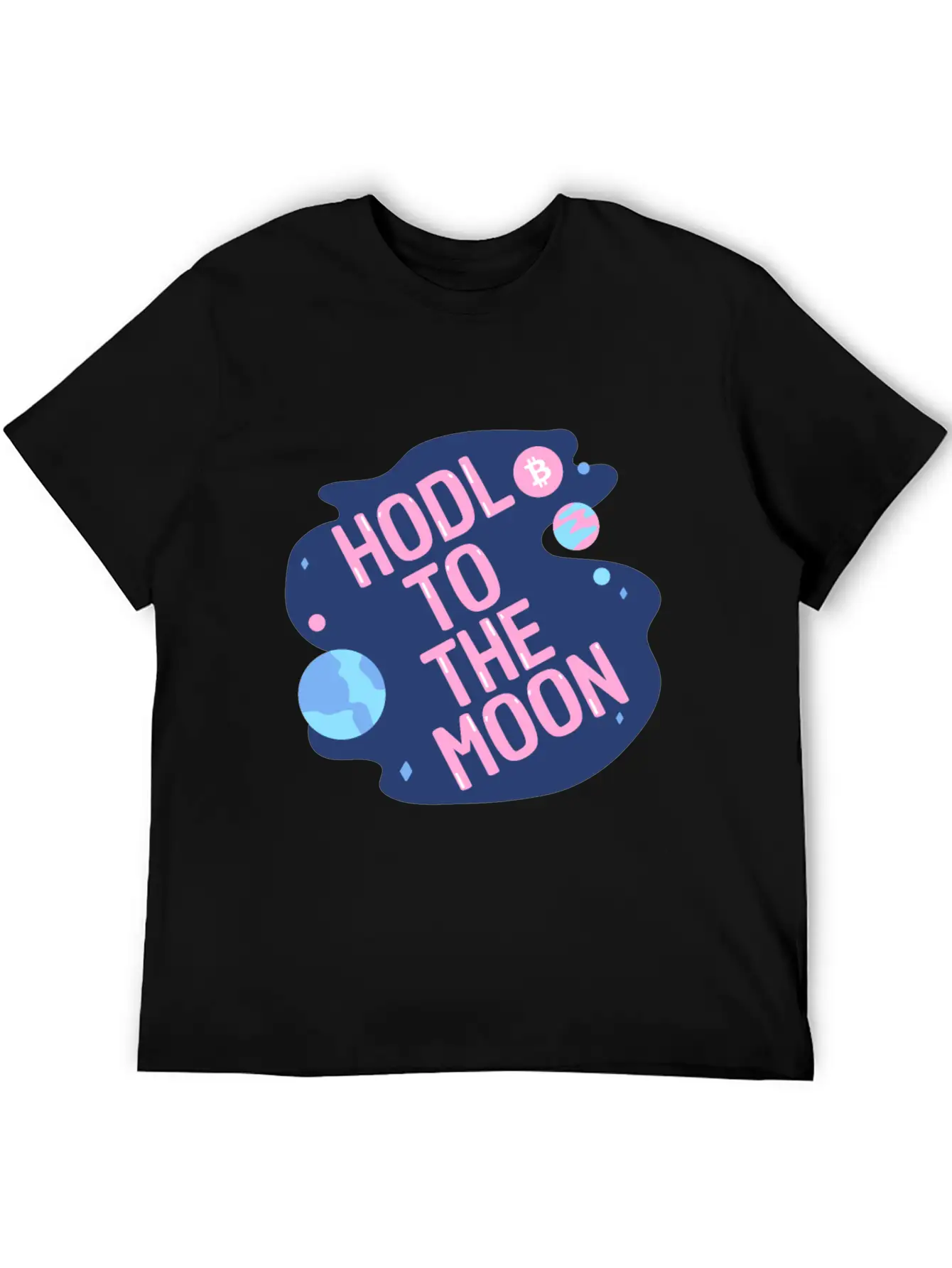 HODL To The Moon Bitcoin Galaxy Space Pink Blue Unisex Casual T-Shirt – Clean Design For Daily Comfort