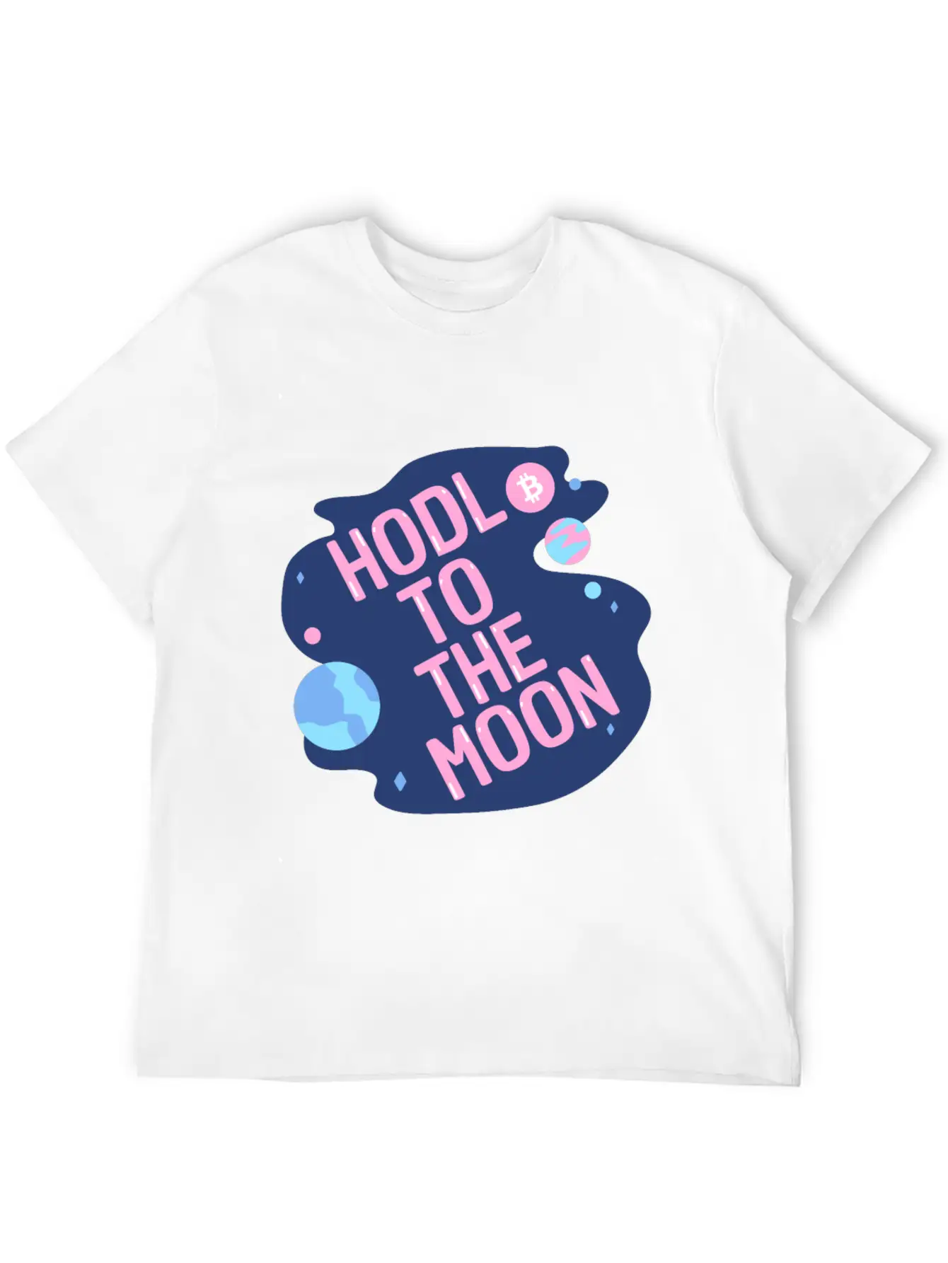 HODL To The Moon Bitcoin Galaxy Space Pink Blue Unisex Casual T-Shirt – Clean Design For Daily Comfort