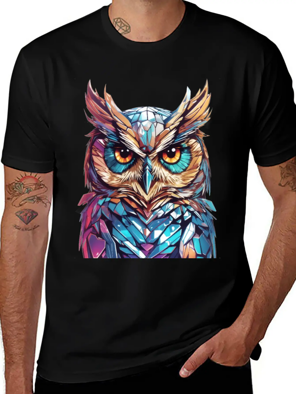 Holographic Owl Vintage Funny Gift Relaxed Everyday Tee – Lightweight And Durable Cotton