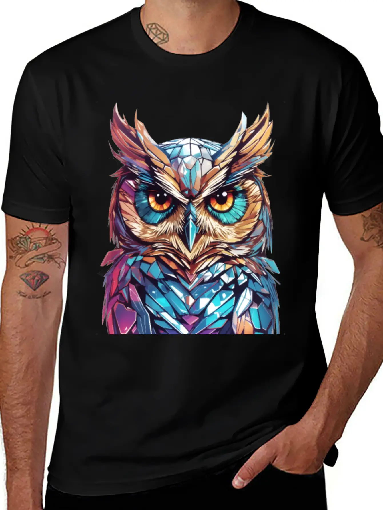 Holographic Owl Vintage Funny Gift Relaxed Everyday Tee – Lightweight And Durable Cotton