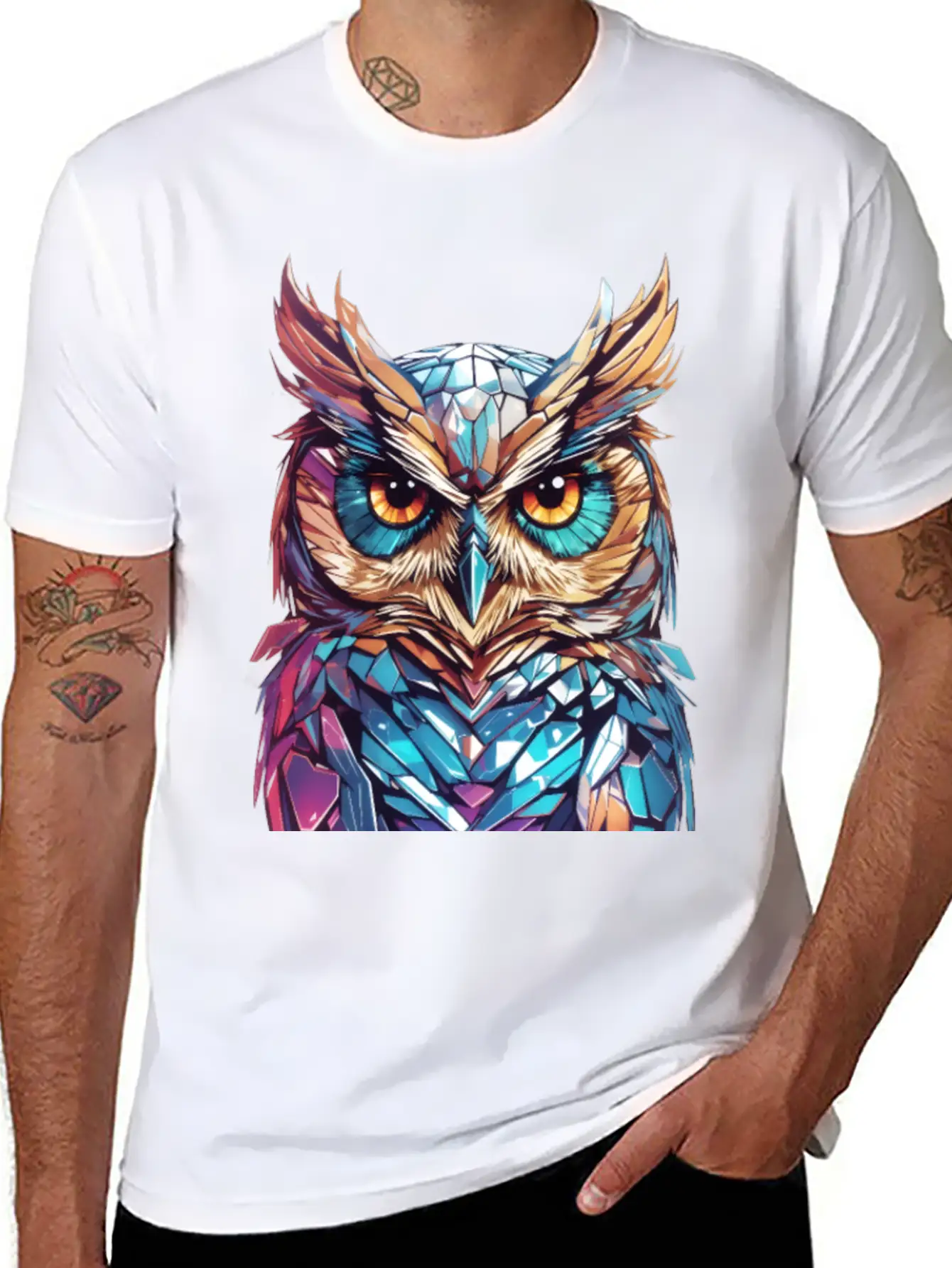 Holographic Owl Vintage Funny Gift Relaxed Everyday Tee – Lightweight And Durable Cotton