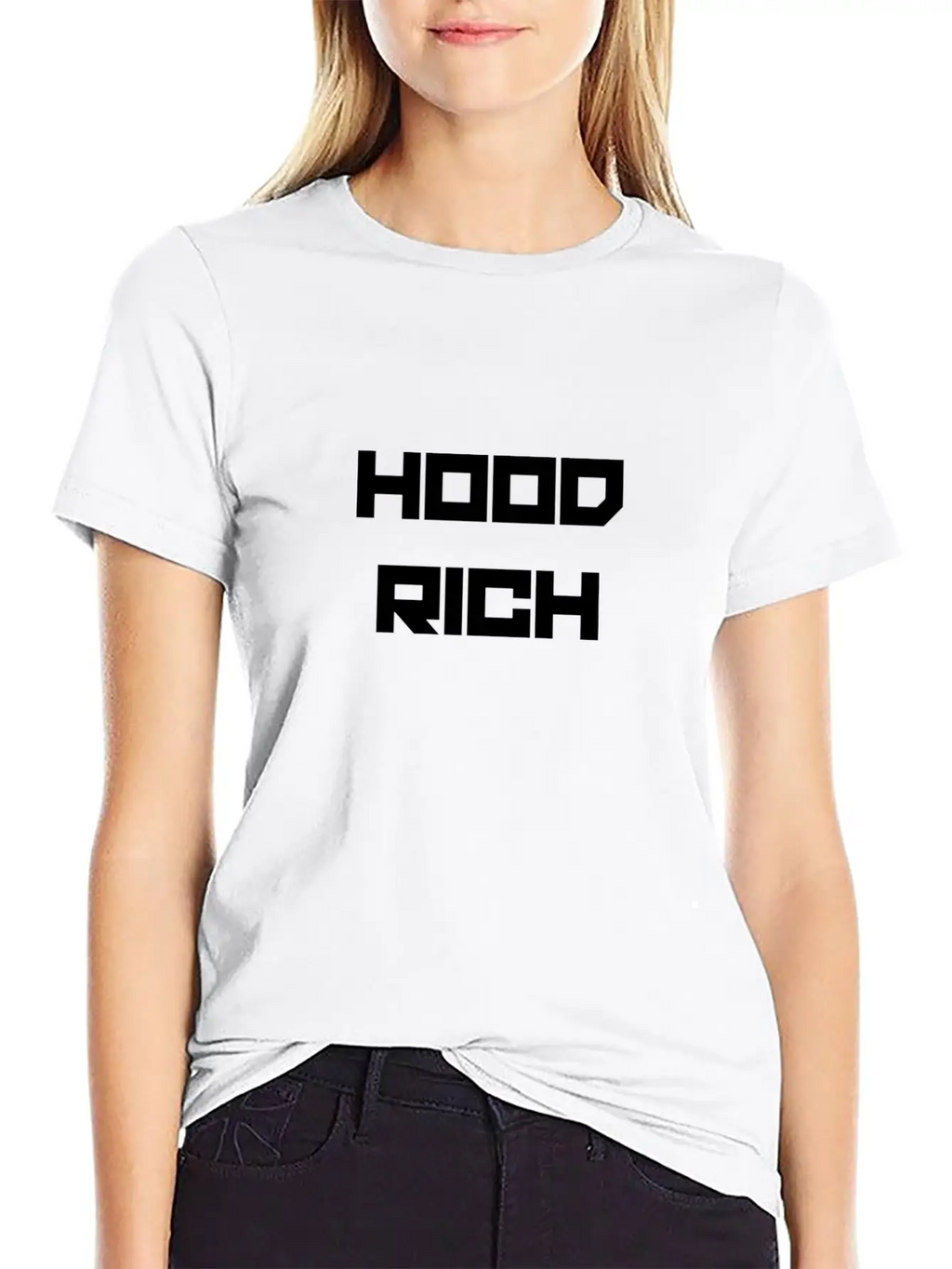 HOOD RICH (WHITE PRINT) Modern Fit Casual T-Shirt – Clean And Versatile Design