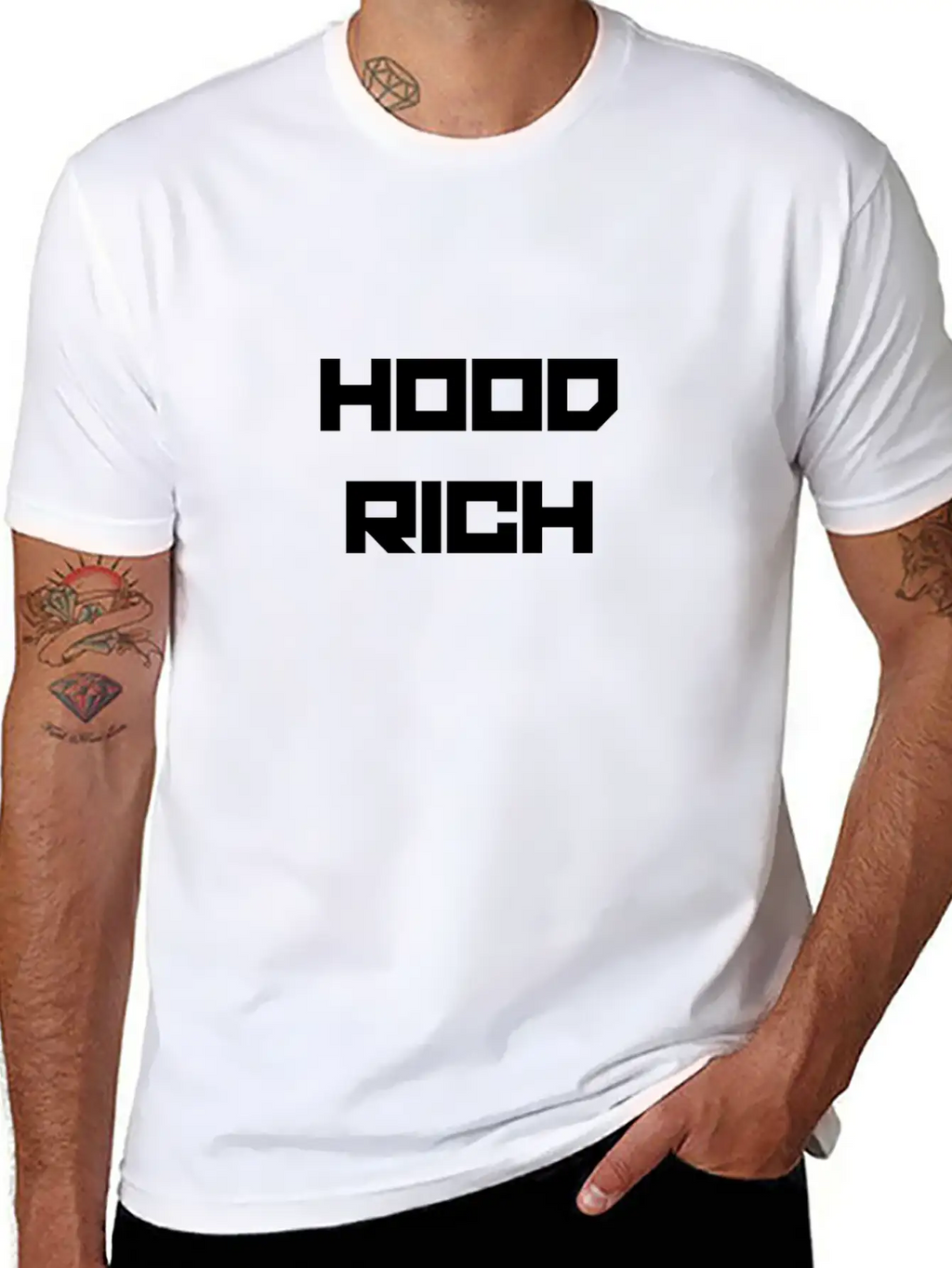 HOOD RICH (WHITE PRINT) Modern Fit Casual T-Shirt – Clean And Versatile Design