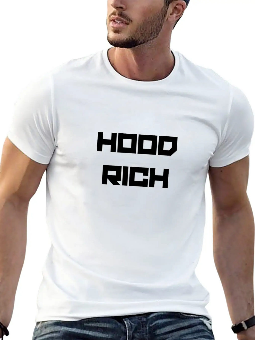 HOOD RICH (WHITE PRINT) Modern Fit Casual T-Shirt – Clean And Versatile Design