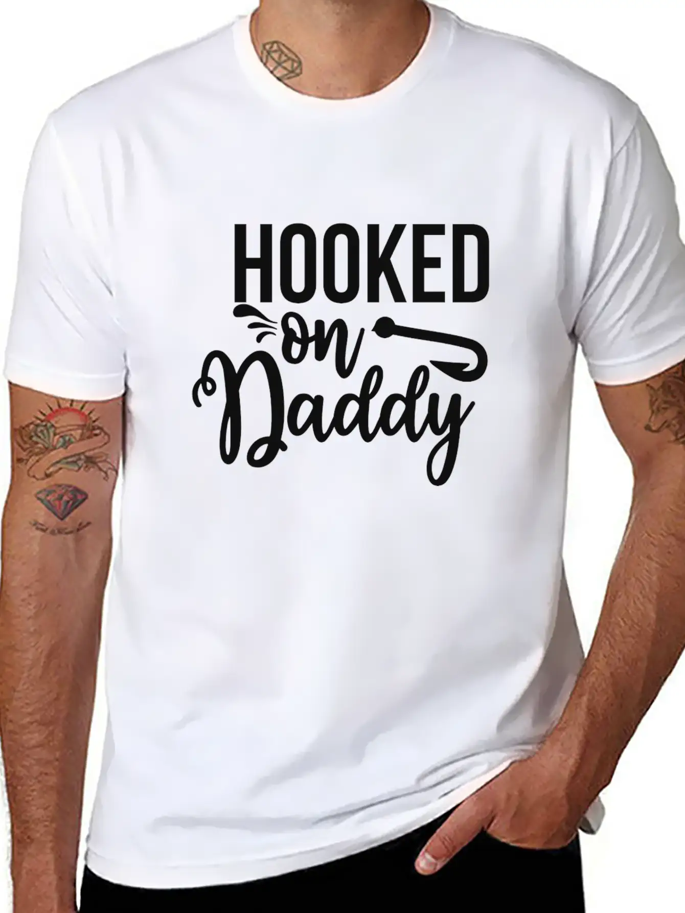 HOOKED ON Daddy Breathable Soft Cotton T-Shirt – Timeless Casual Look